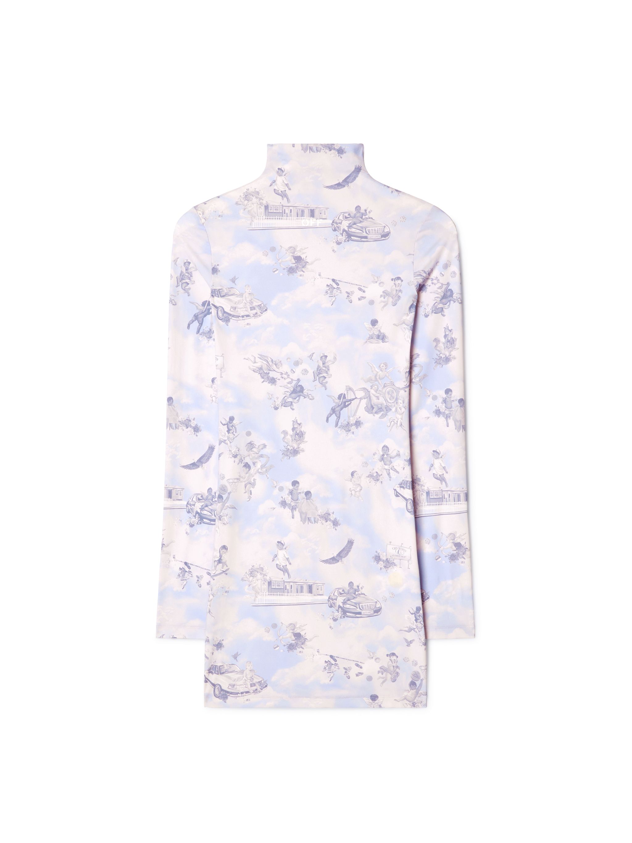 Off-white Light Blue High-neck Mini Dress With Print In Pink