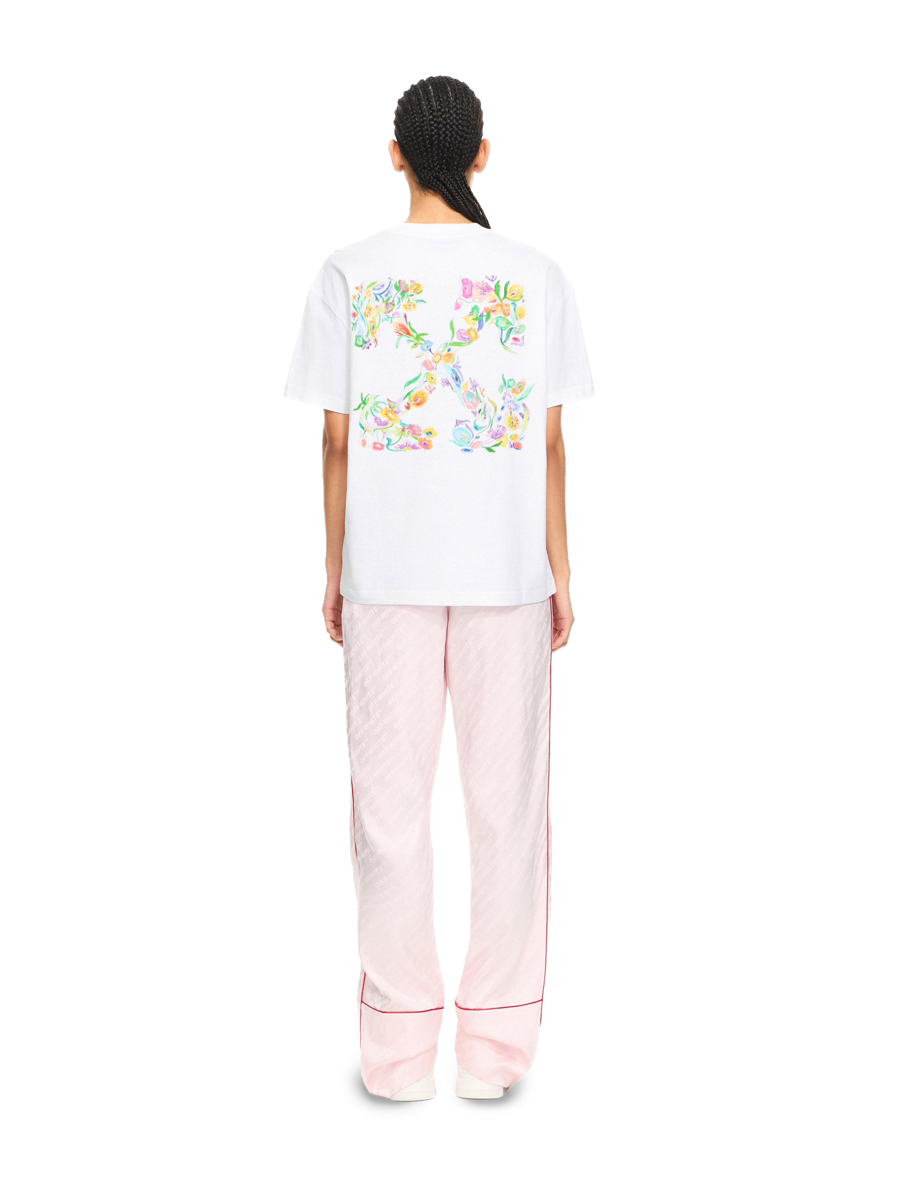 Off-white Crew Neck Cotton Floral Back T-shirt In White