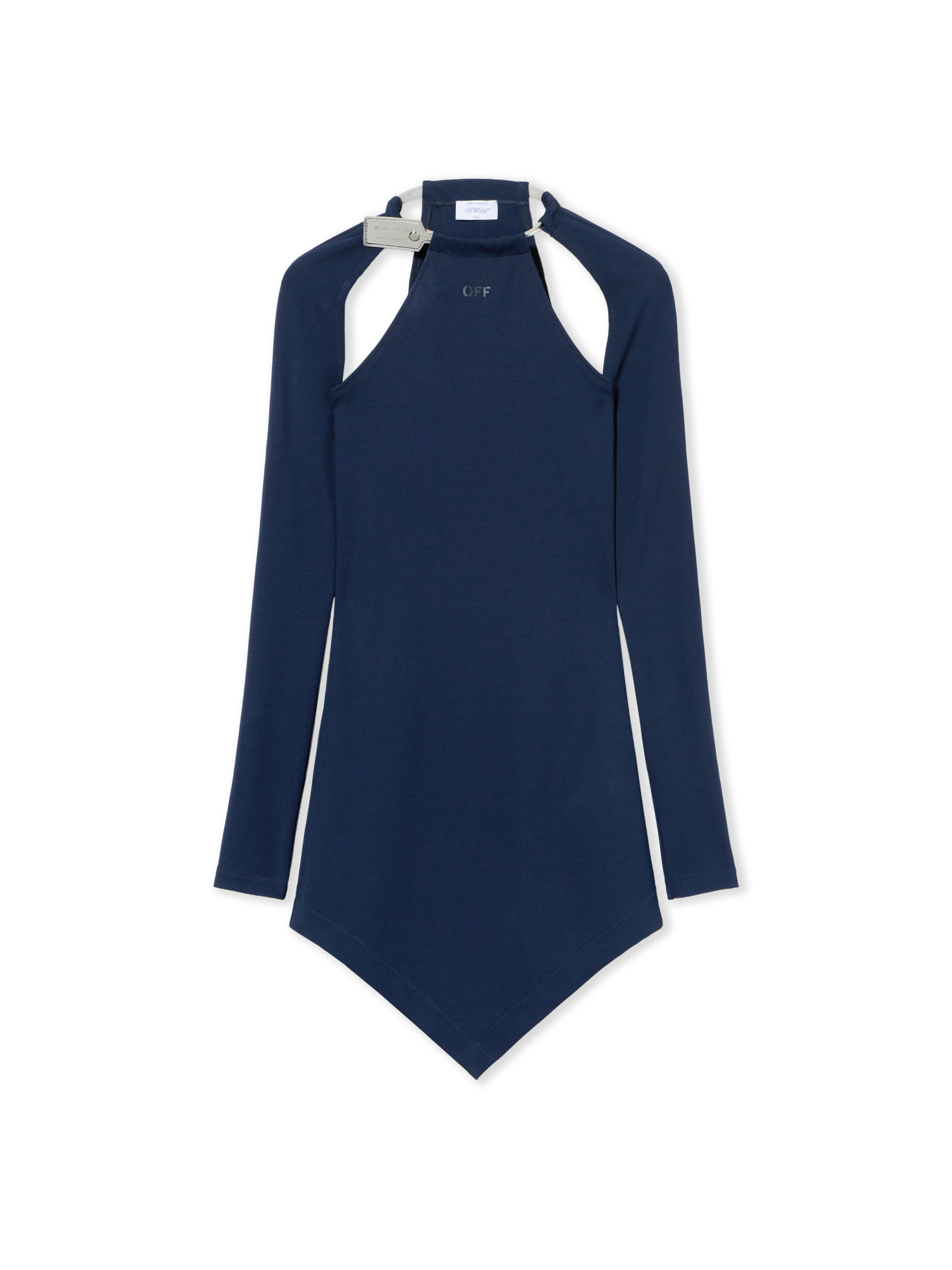 Off-white Heavy Jersey Silver Tie Mini Dress In Blue