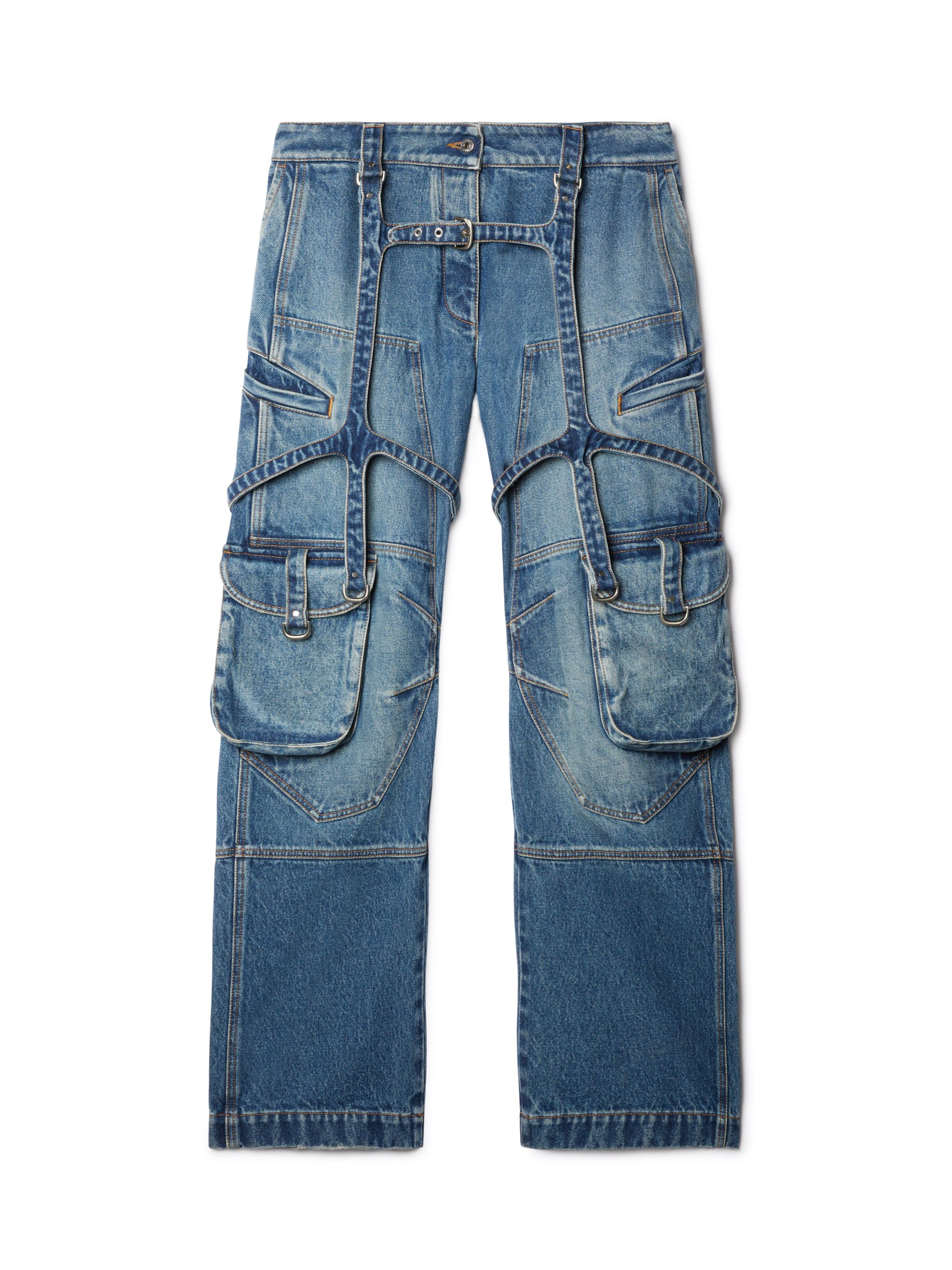 Off White Donna Blu - Jeans Cargo Con Dettagli Di Bretelle - Jeans - W26 - Immagine 2