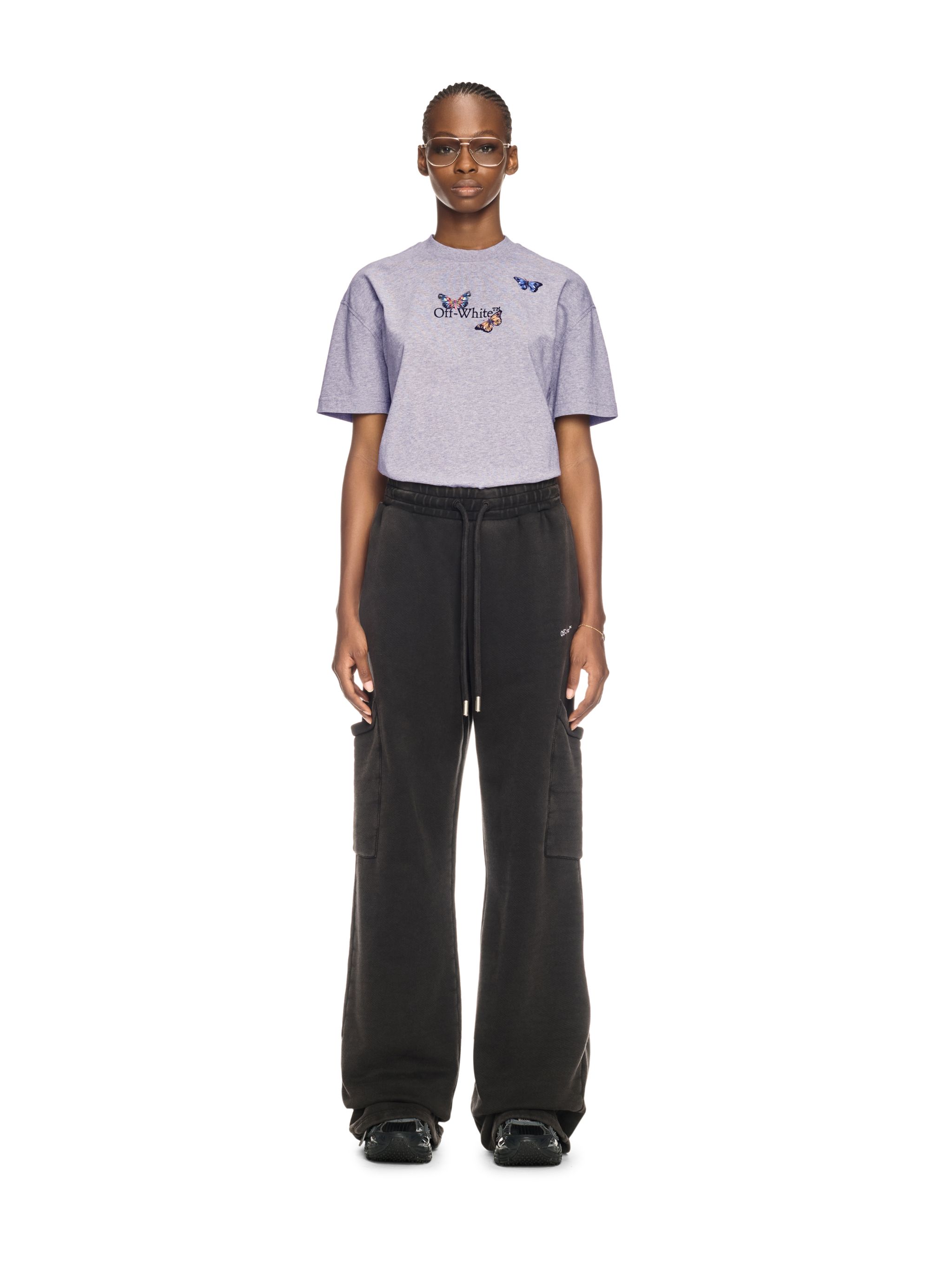 Off-white Butterfly Embroidered Crew Neck T-shirt In Gray