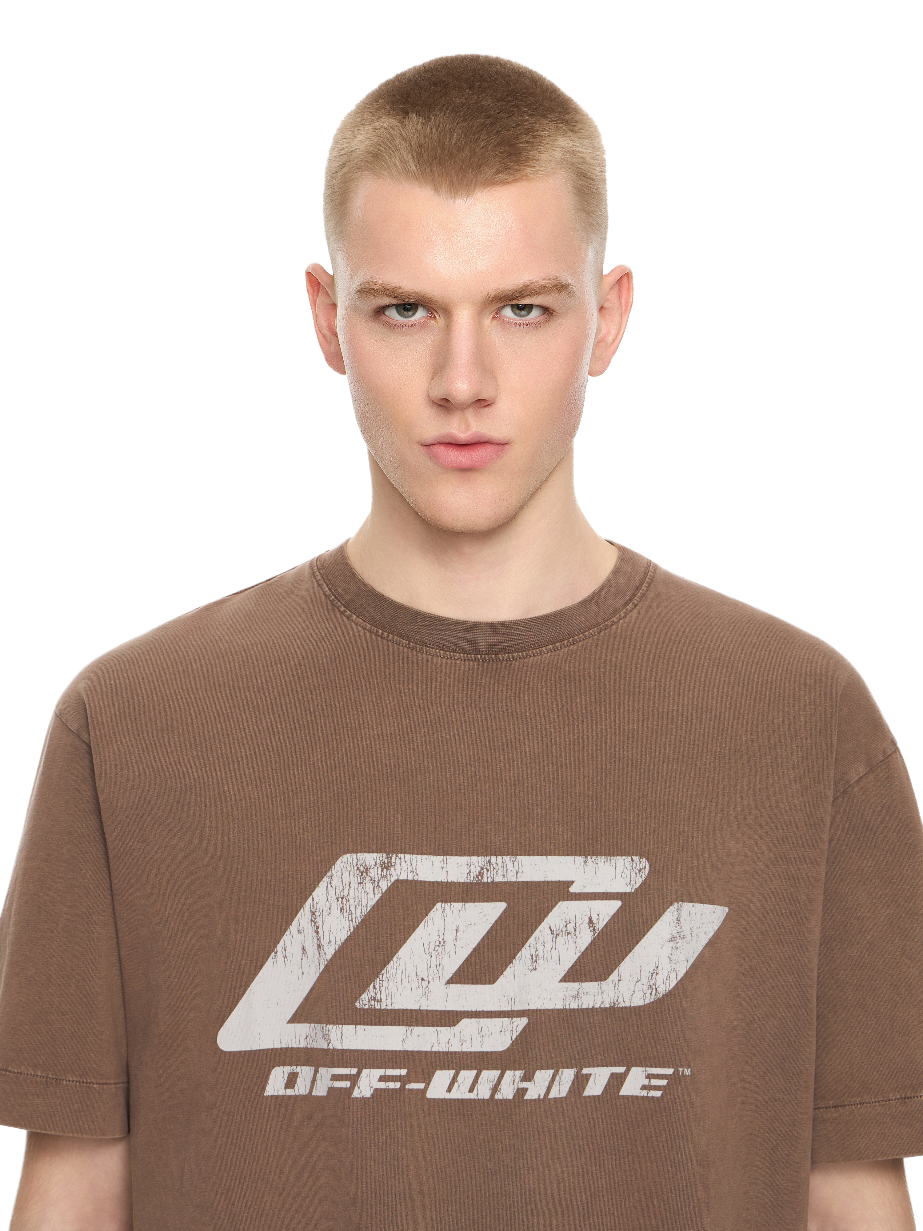 Off-white Logo Printed Crewneck T-shirt In Brown