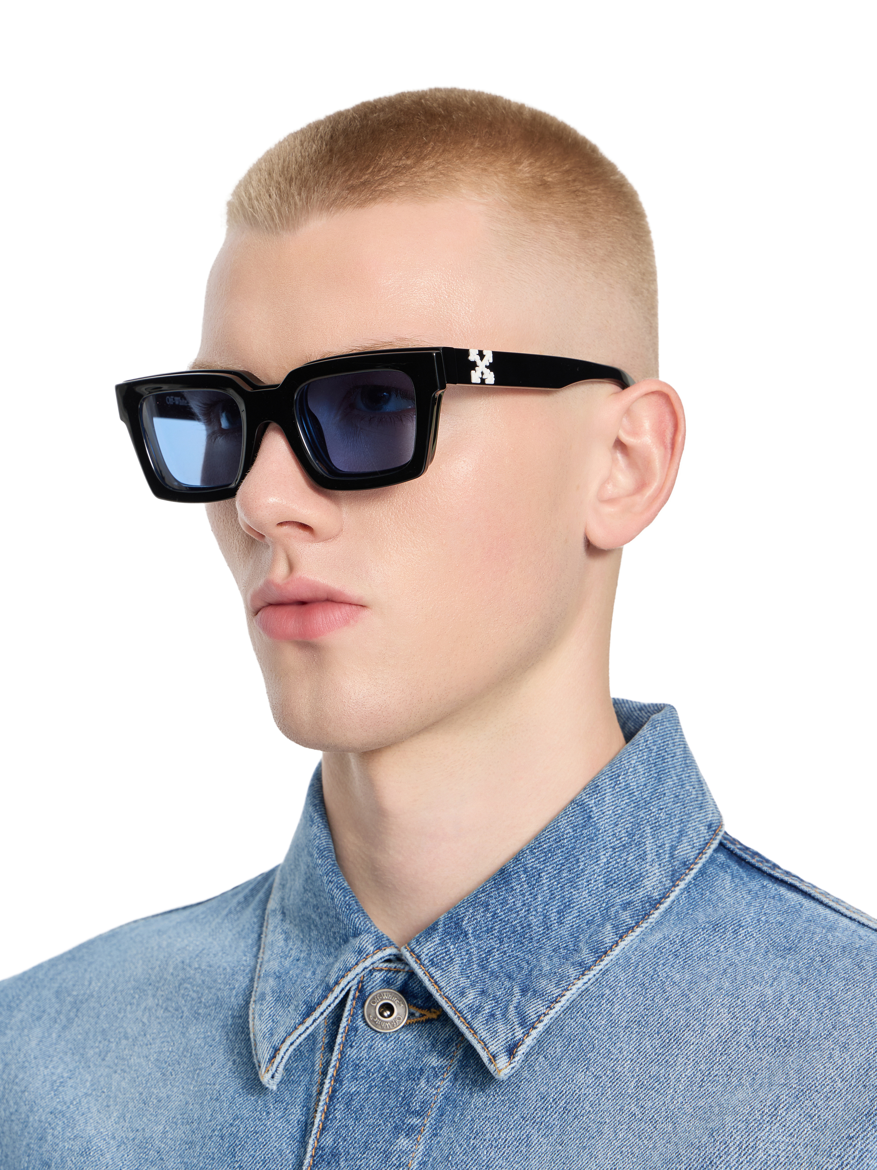  Off White Clip On Light Blue Lens Sunglasses -  Sonnenbrille Shiny Black O/s 