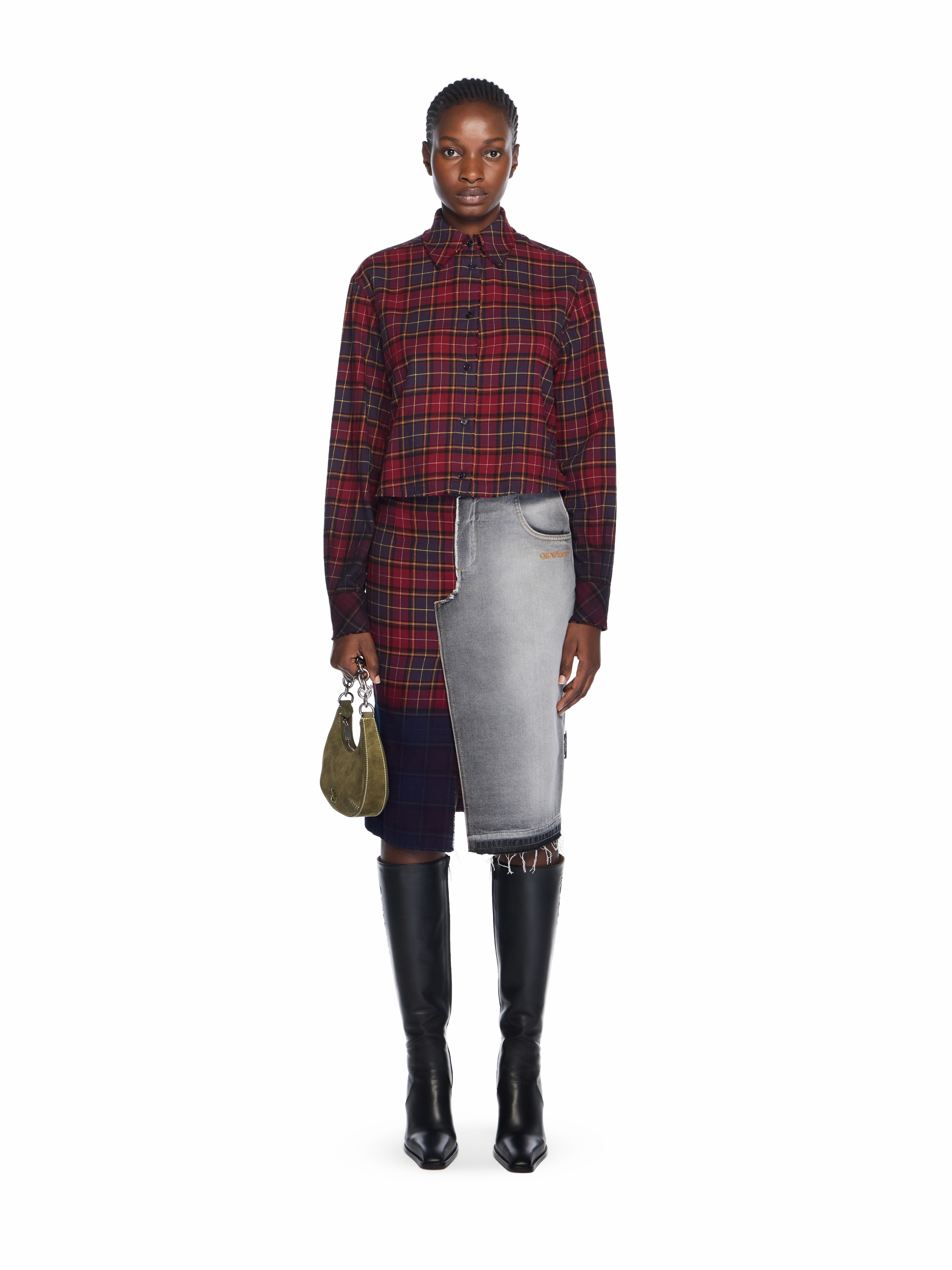Off-White Check Flannel Denim Skirt
