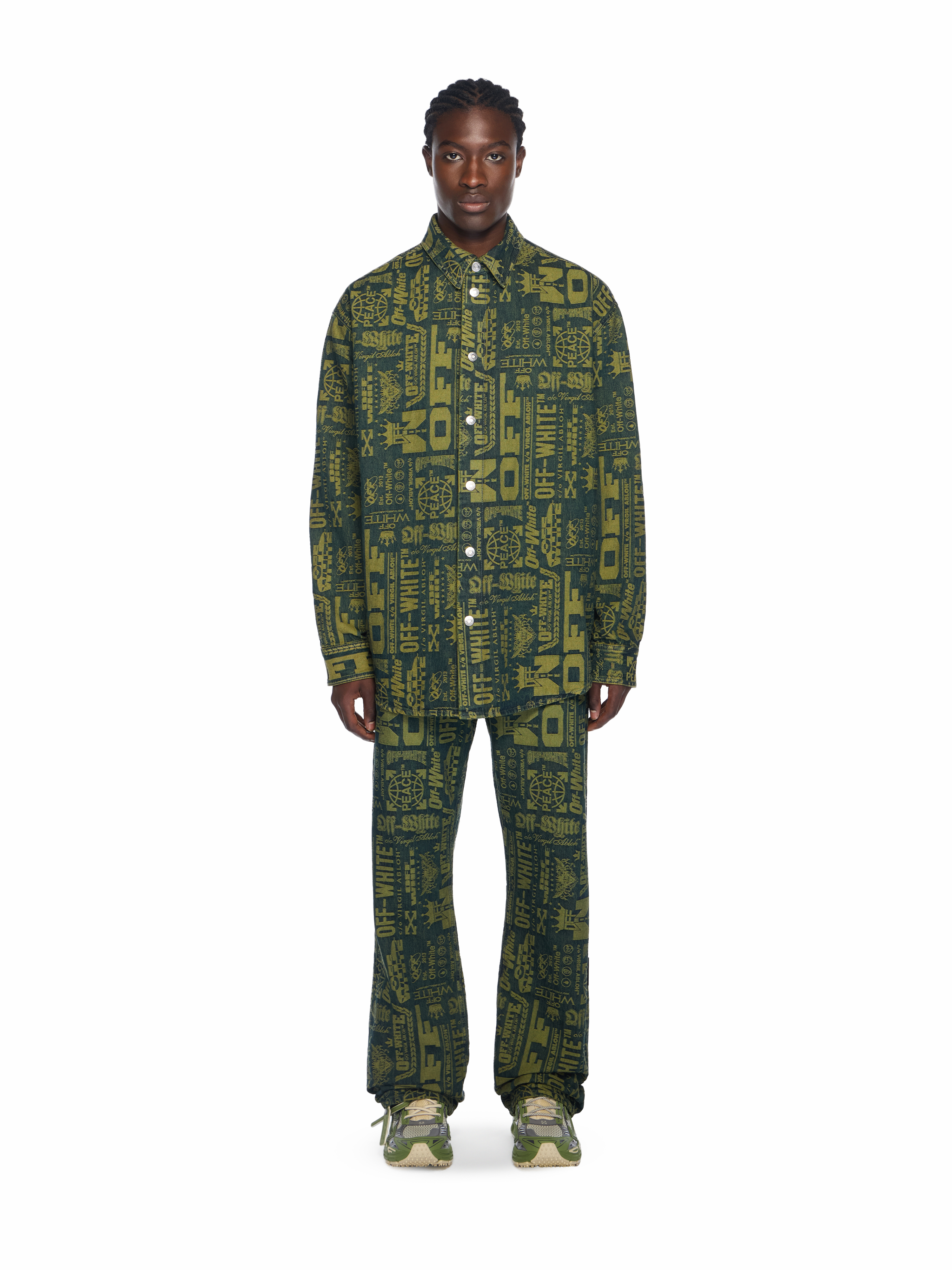  Off White Multilogo Jacquard Denim Shirt - Male  Multilogo - Green Moss L 