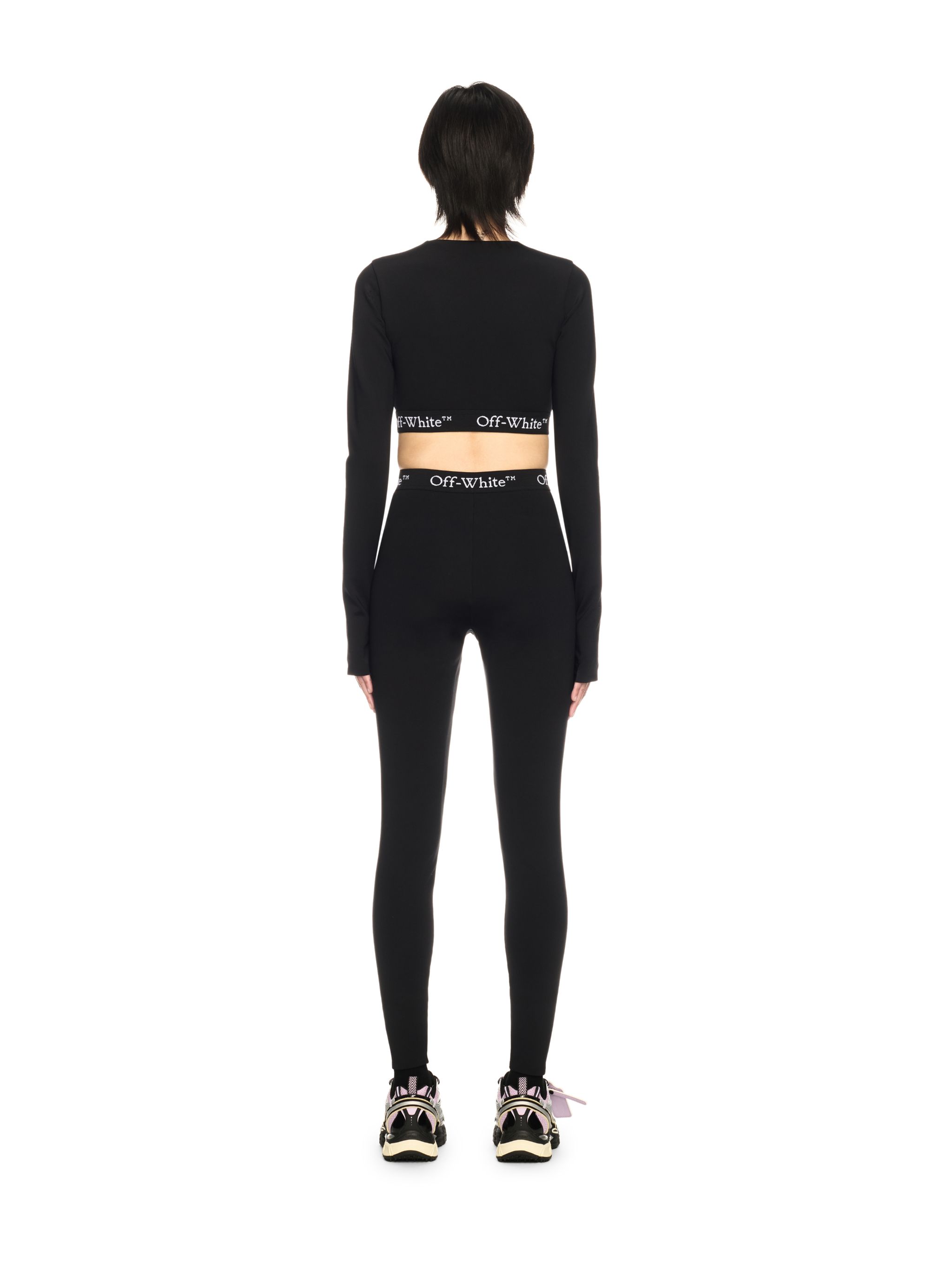 Off-white Black Logo Band Zip Crop Top In Black