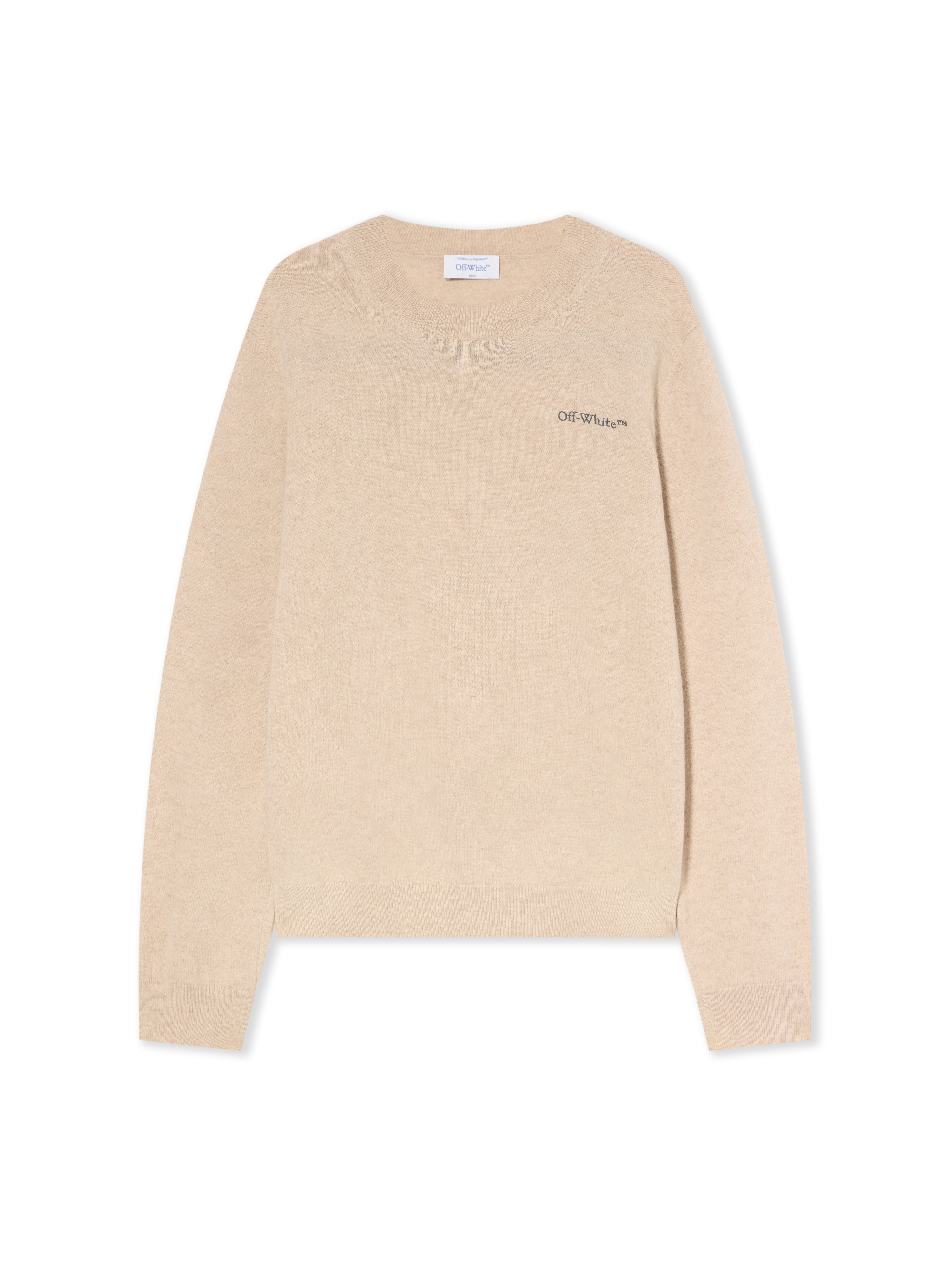 Off-white Quote Knit Crewneck Logo Sweater In Neutral