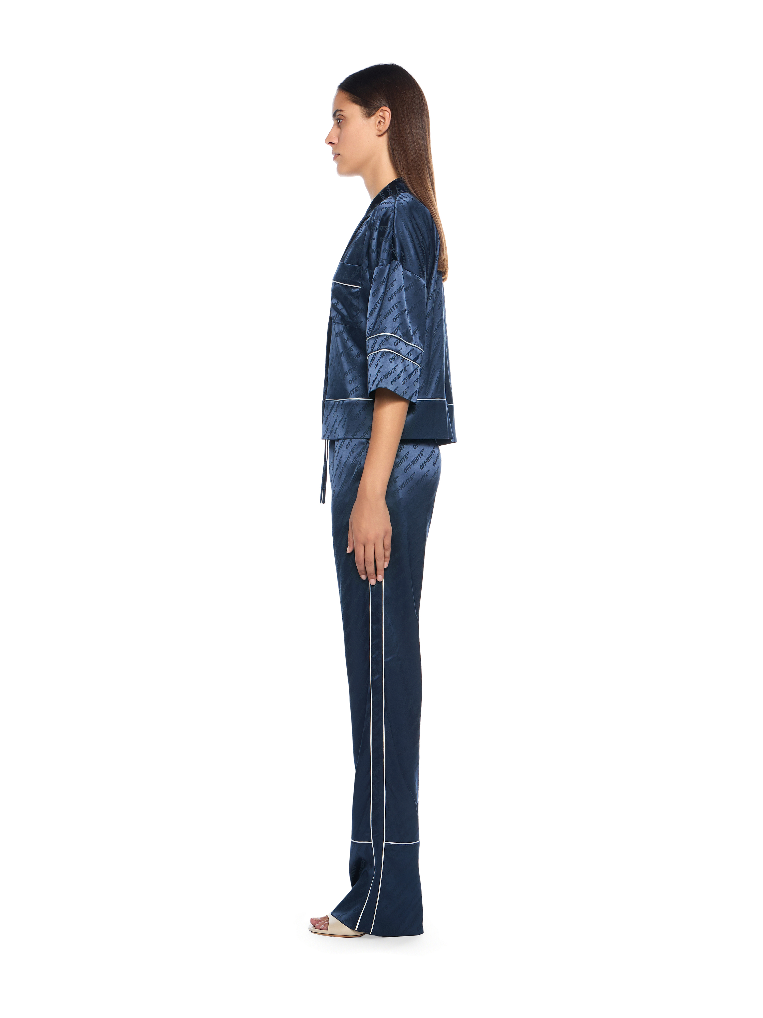  Off White Jacquard Satin Pajama Pants - Female  Blue Iris 40 