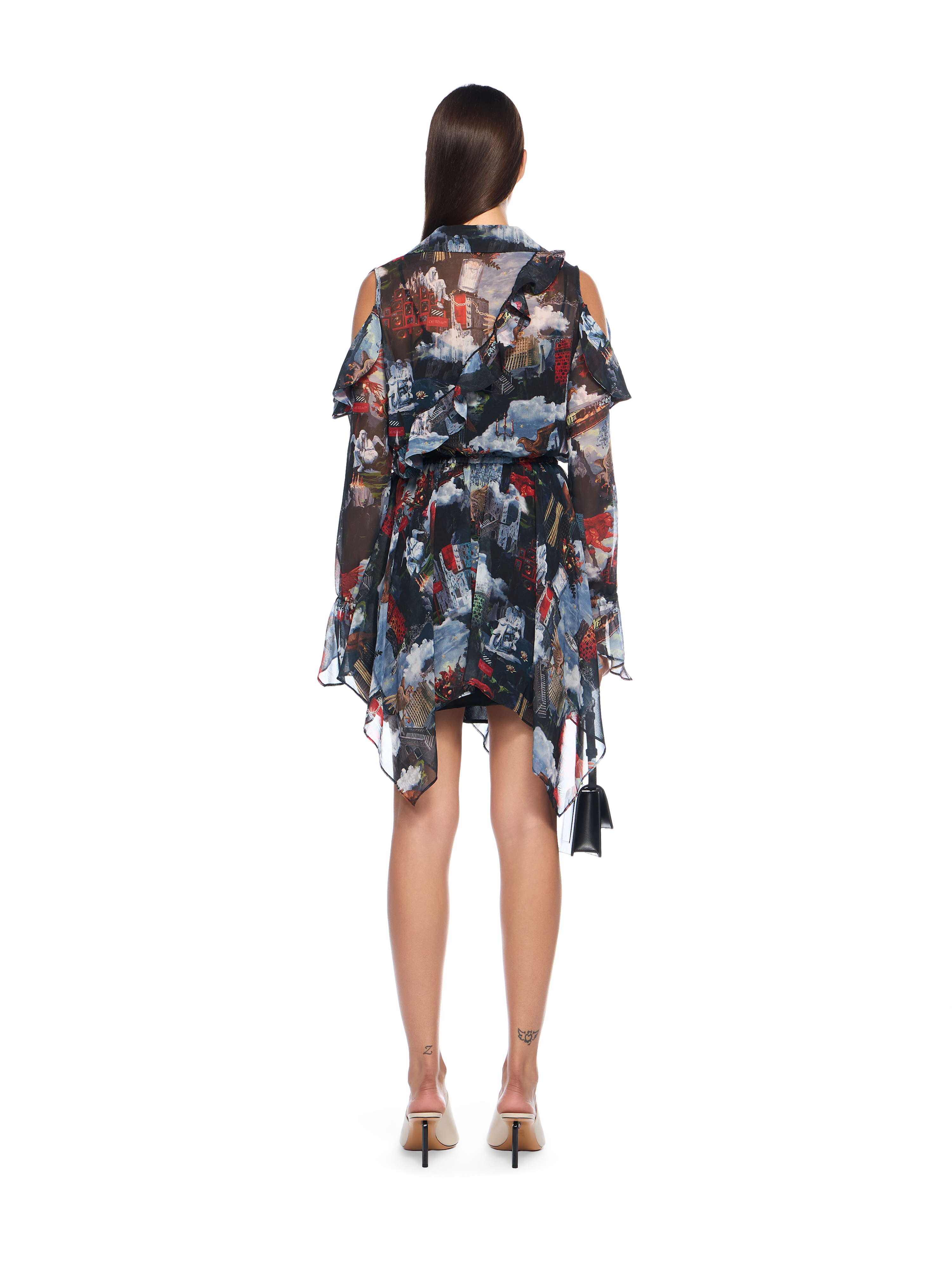 Off-white World Paint Geo Ruffled Asymmetric Mini Dress In Multi