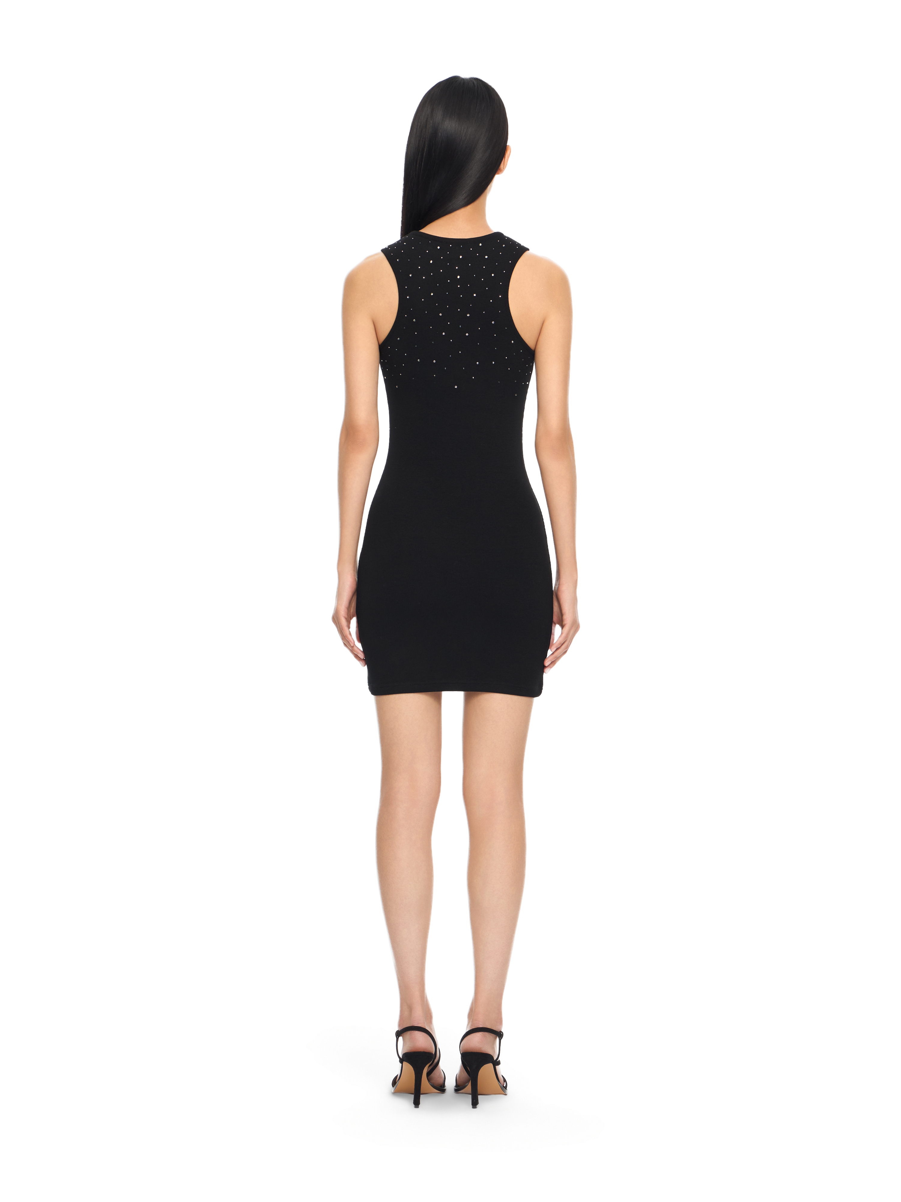 Off-white Ribbed Swarovski Crystal Slim Mini Dress In Black
