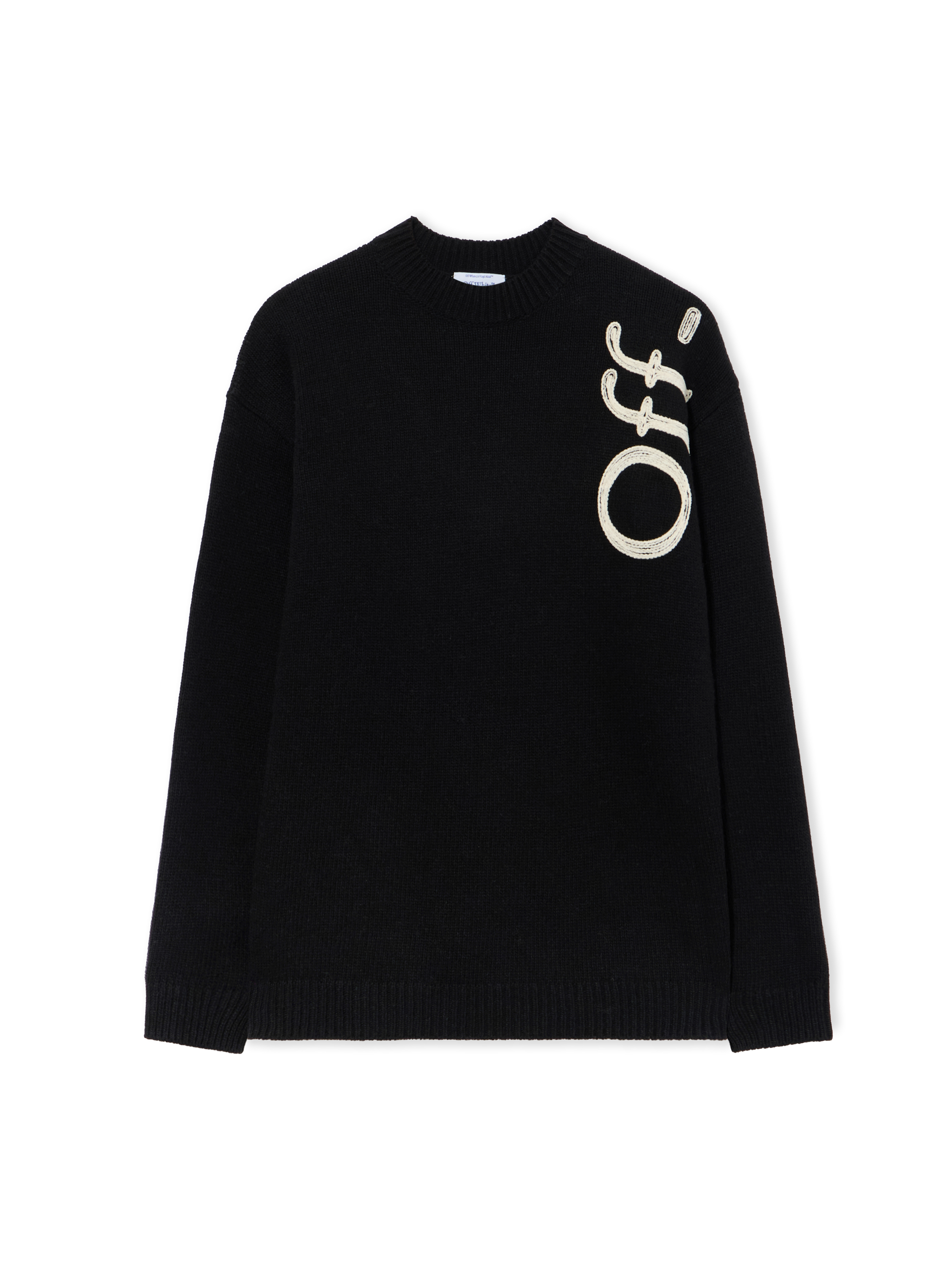 OFF WHITE Vertical Bookish Logo Knit Crewneck - Female Knitwear Black Ivory L