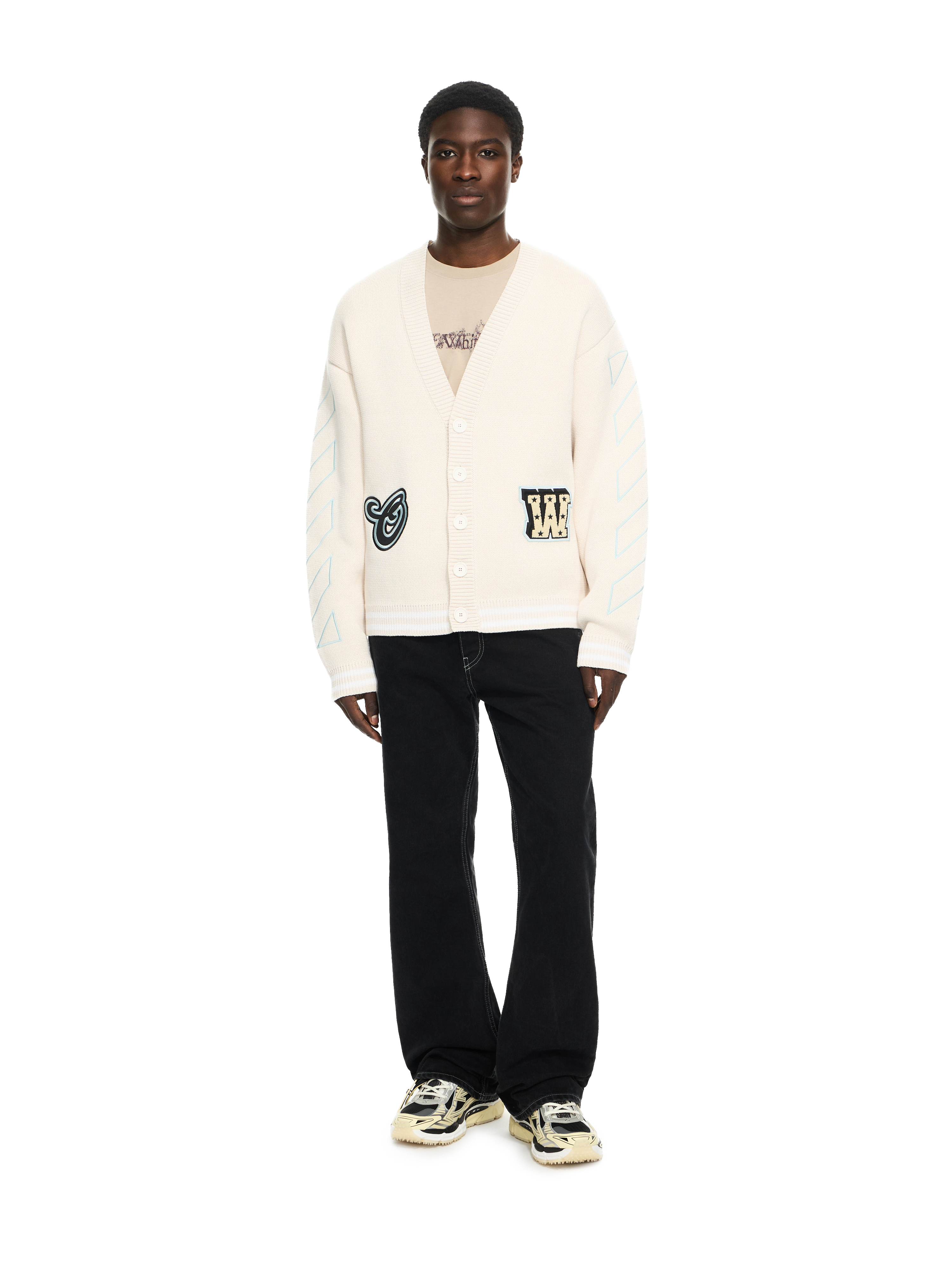 Off-White Star Logo Diagonal Varsity Knit Cardigan