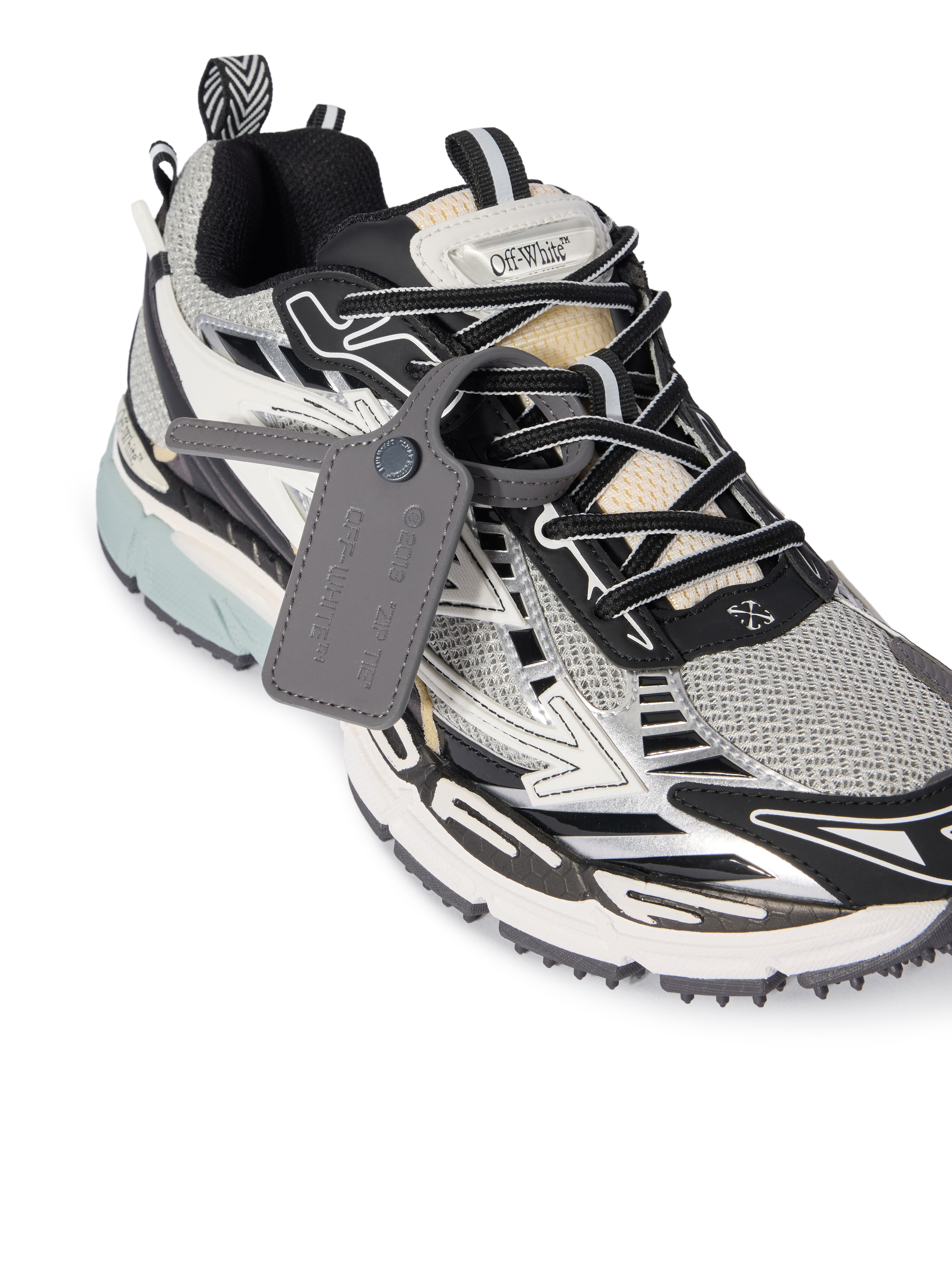 Off-white Ow Be Right Back Grey Low Top Sneakers With Zip-tie Detail In Mesh And Leather Man In White