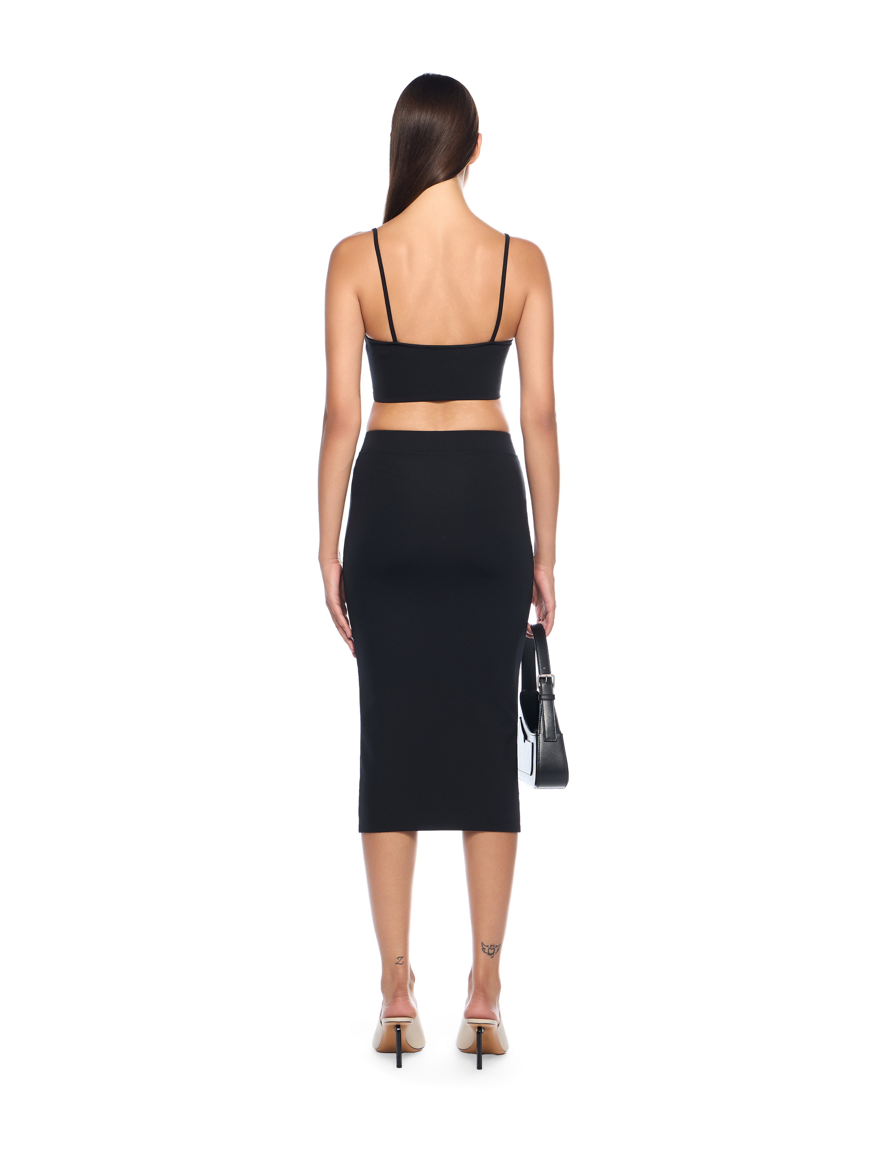 Off-white Fitted Midi Skirt In Stretch Technical Fabric With Front Logo Detail In Black