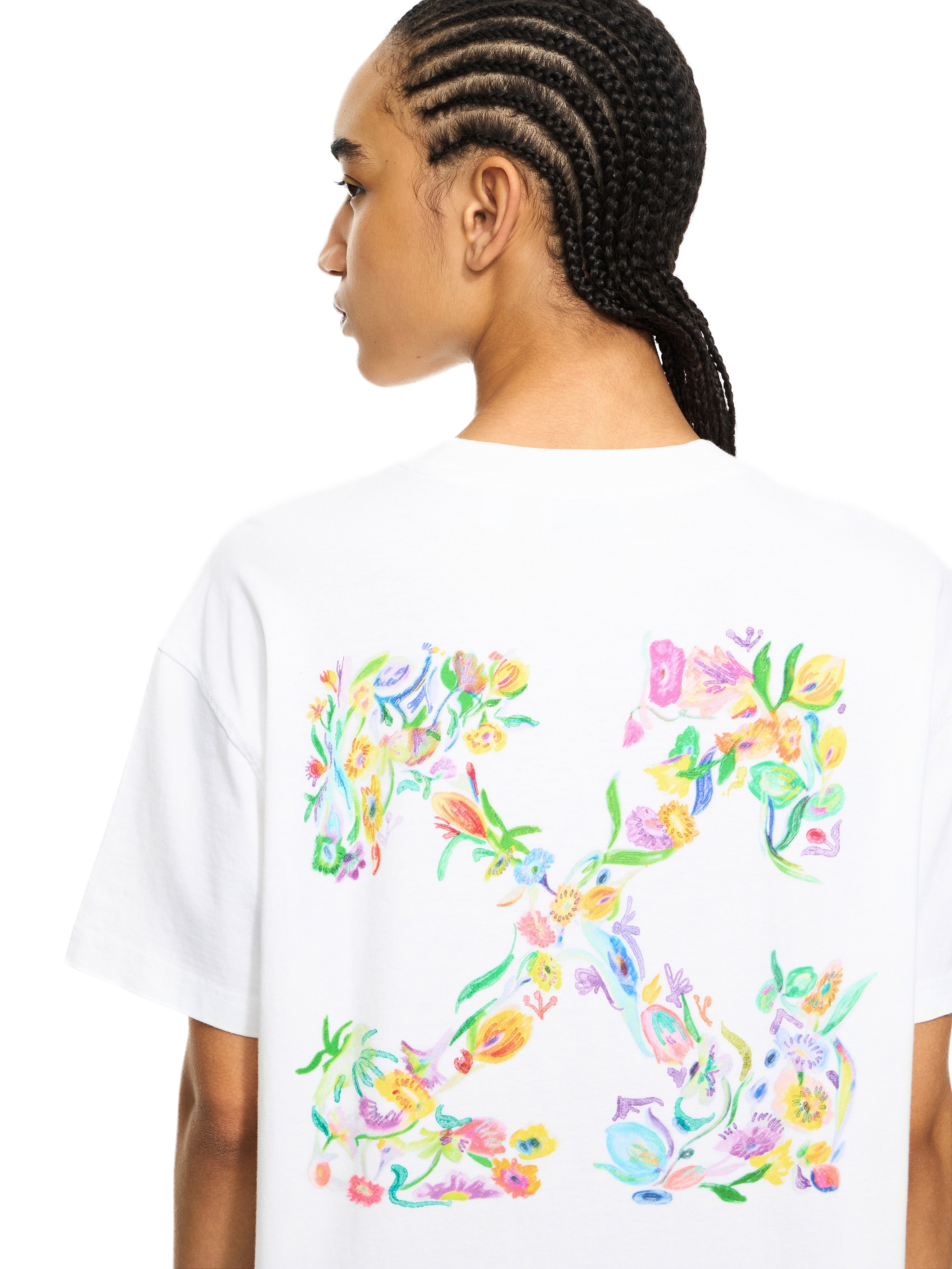 Off-white Crew Neck Cotton Floral Back T-shirt In White