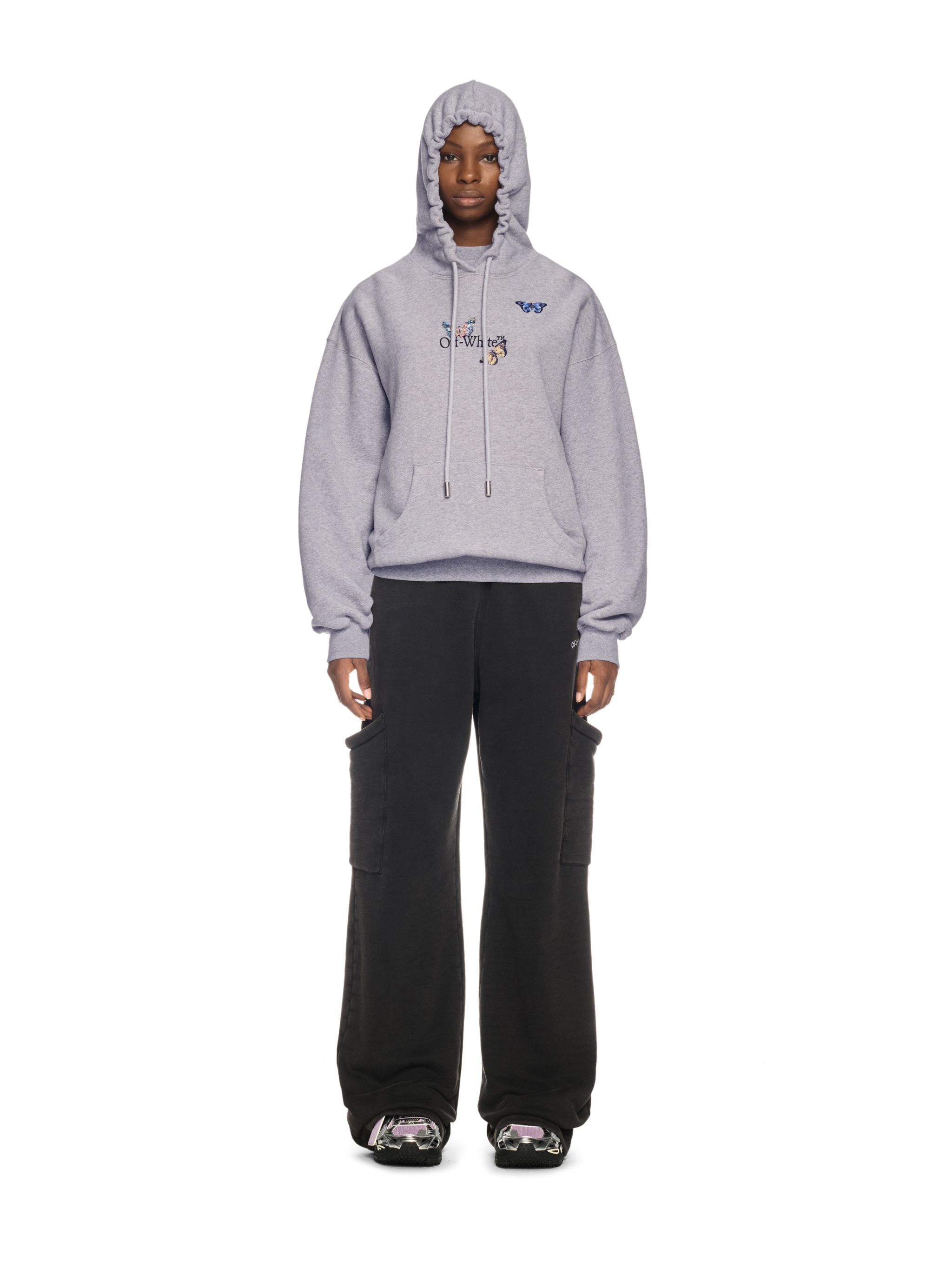 Off-white Off White Women Bookish Butterfly Hooded Sweatshirt In Grey