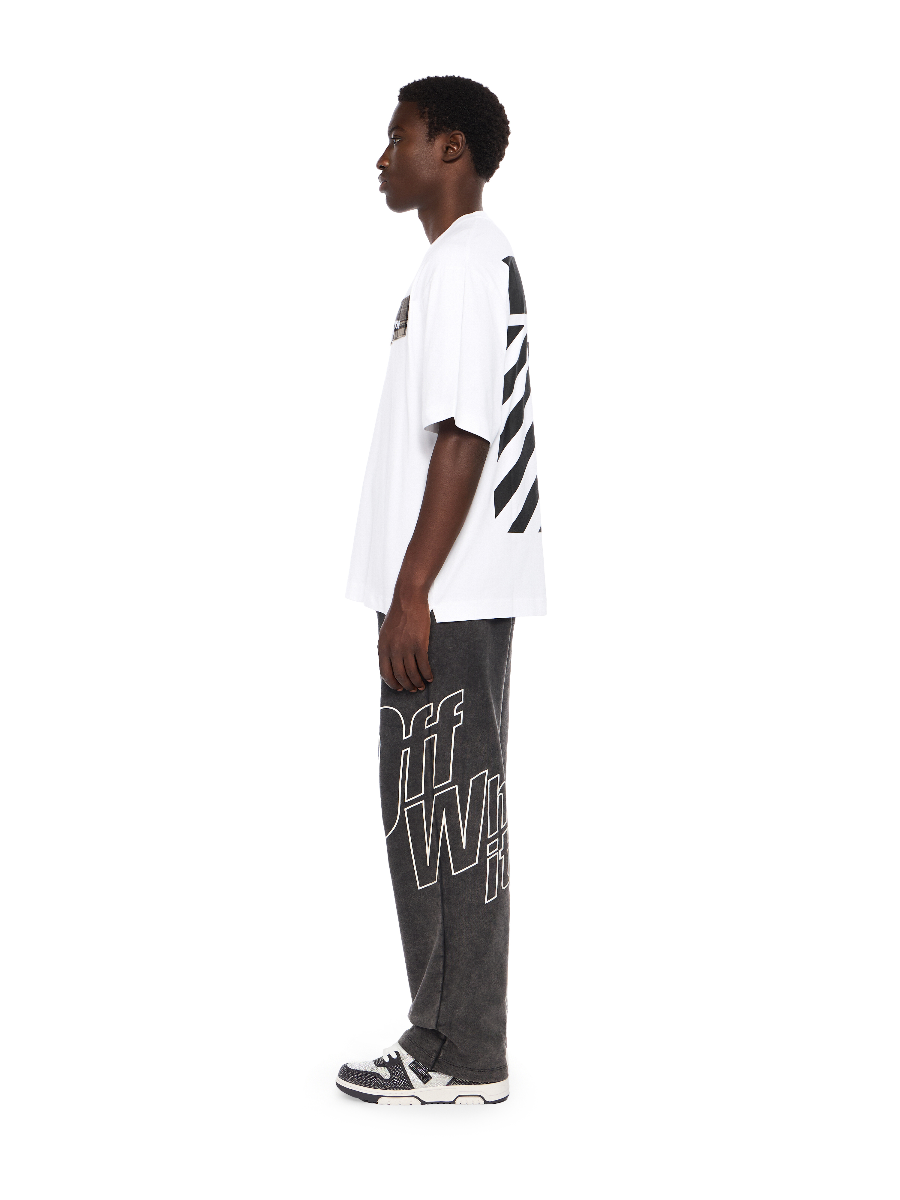 Off-white Flannel Diagonal Skate Short Sleeve Logo Tee In White