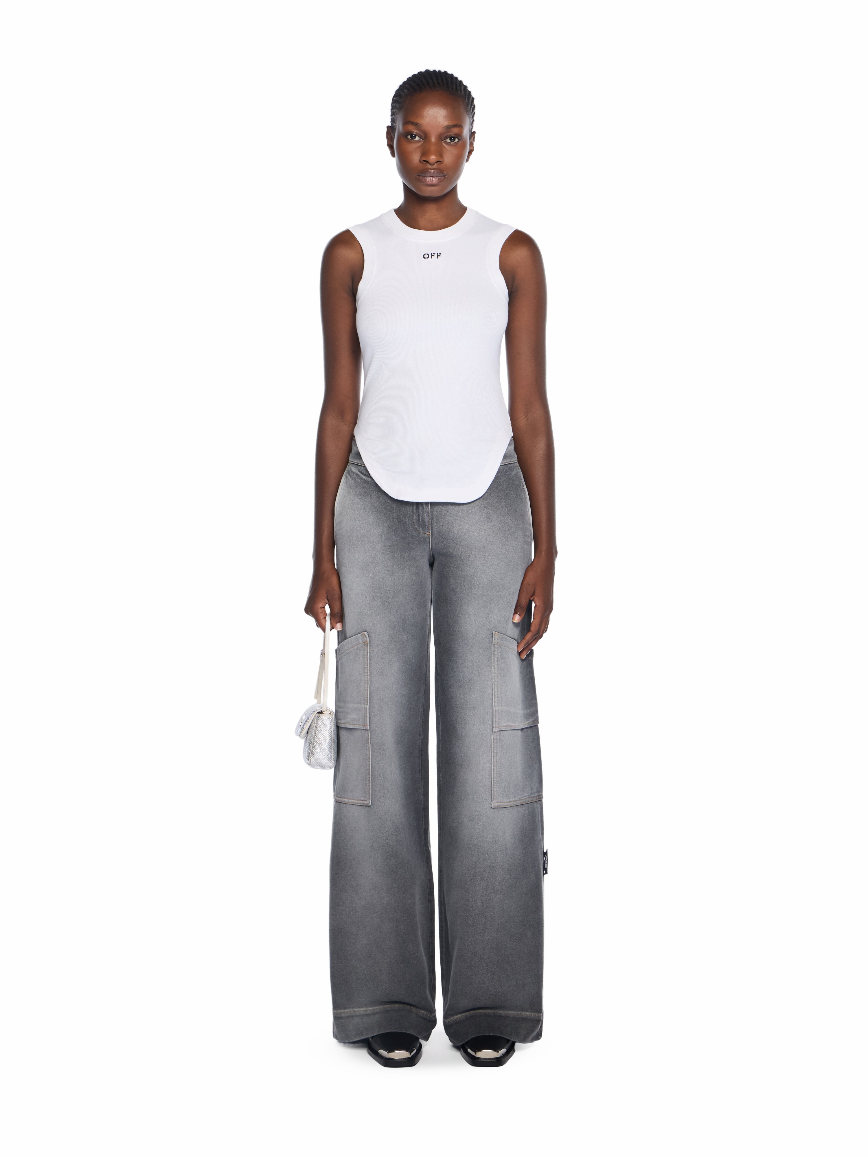  Off White Off Stamp Rib Kat Top - Female  White - Black 36 
