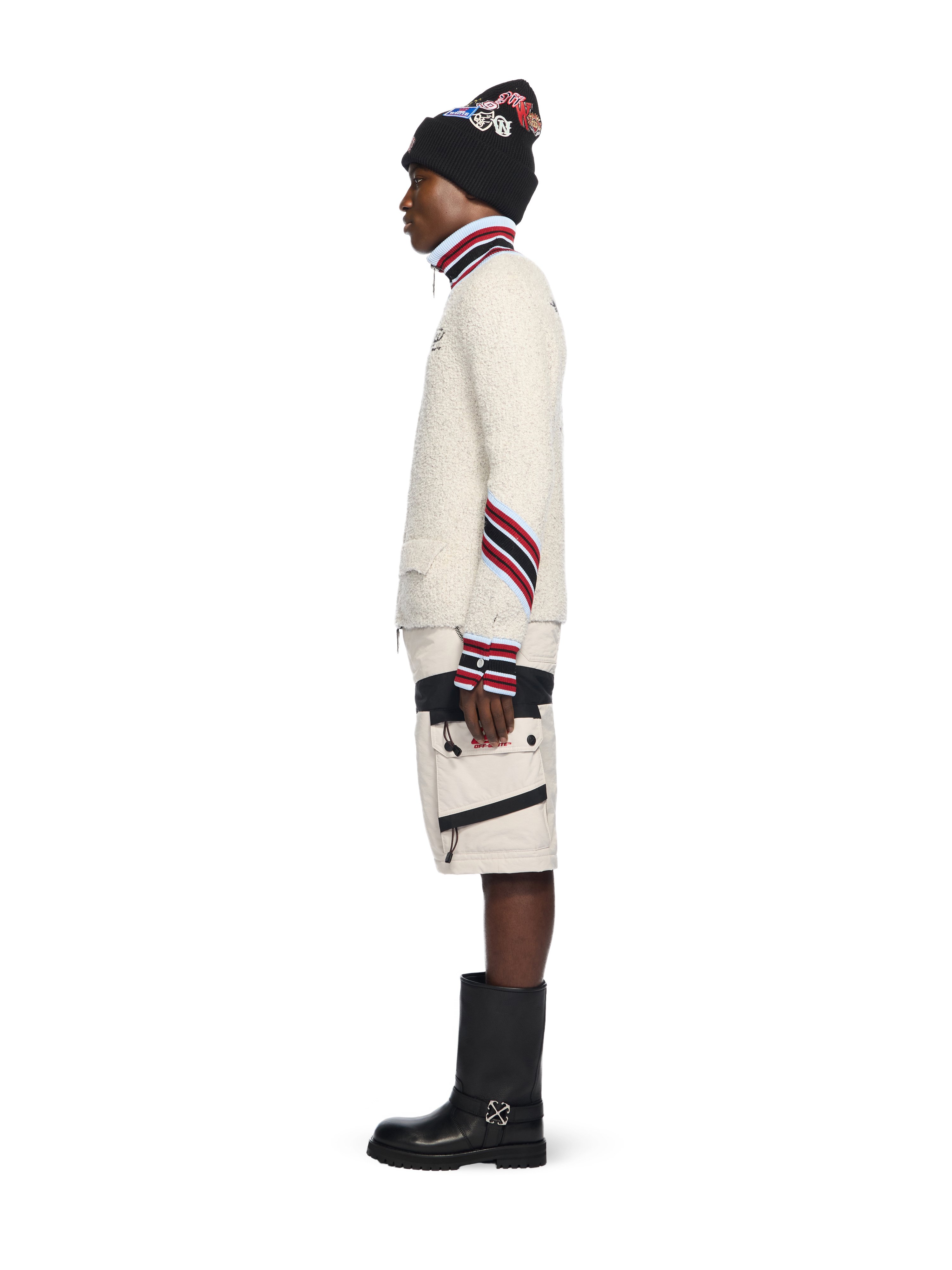  Off White Bouclé Zip Cardigan - Male Strickwaren Light Grey - Black S 