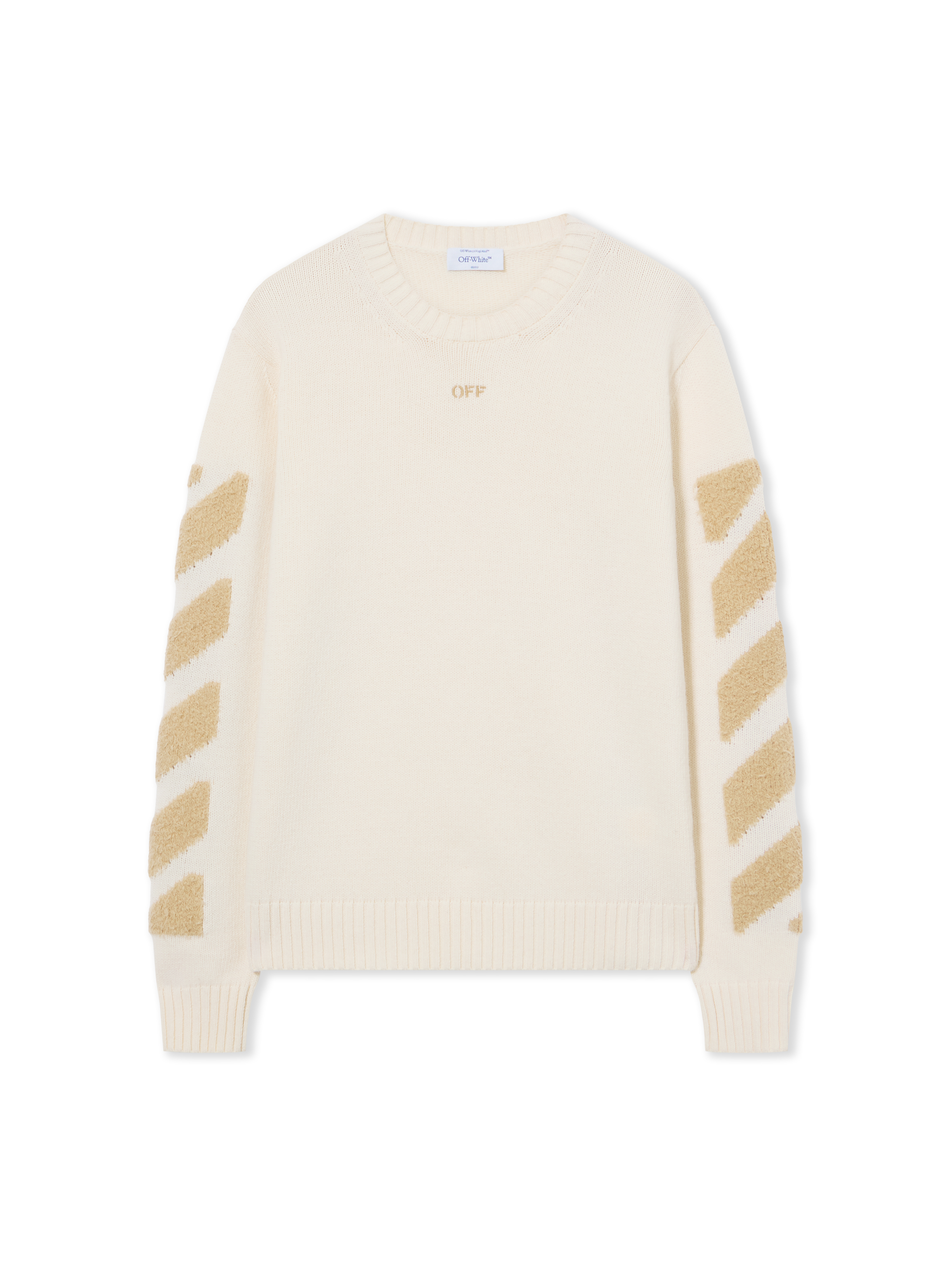 Off White Uomo Cream Maglione In Maglia Soffice Diagonals - Maglieria M - Immagine 1