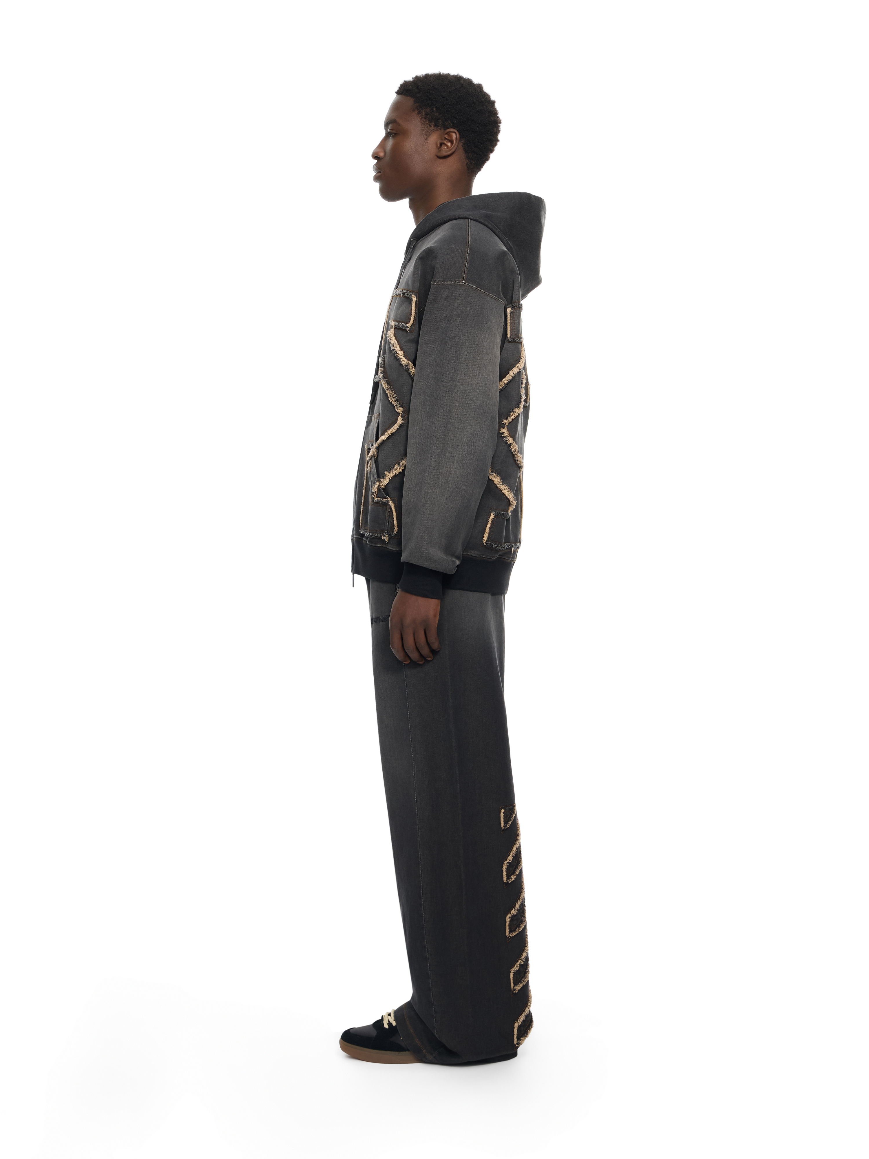  Off White Distressed Arrow Skate Zip Hoodie - Male Pullover Highlighted Black M 