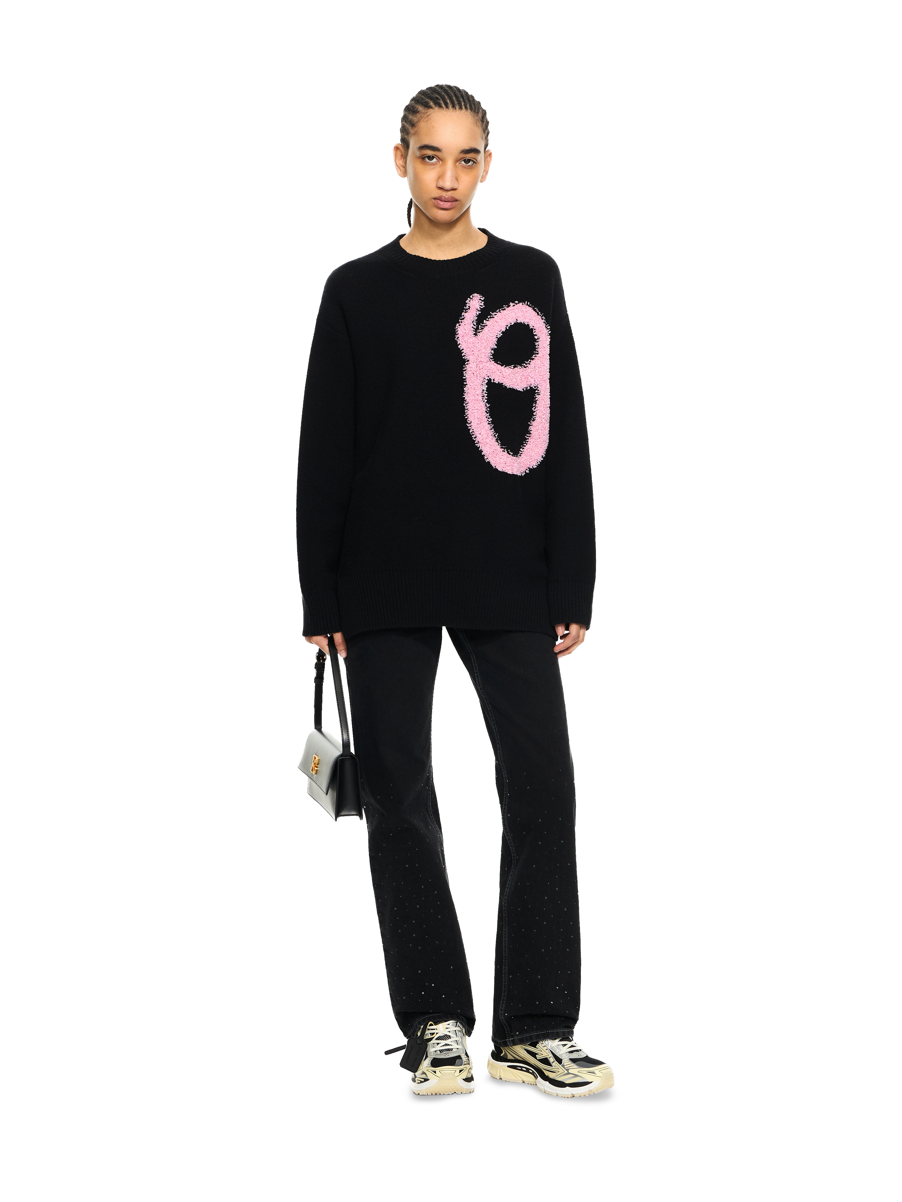  Off White Shared Fuzzy Knit Crewneck - Female Strickwaren Black-soft Pink L 