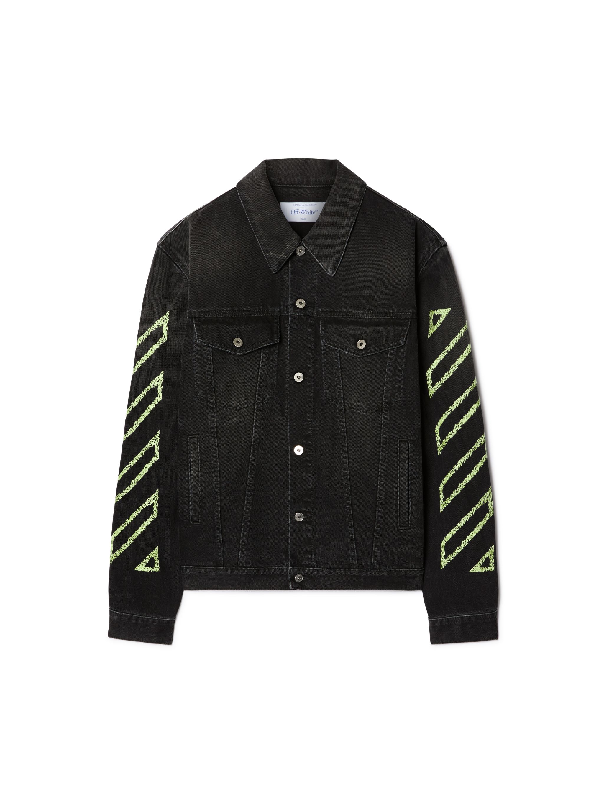 Off White Men's Black Diag Arr Outl Den Skate Jkt - Denim Xxl