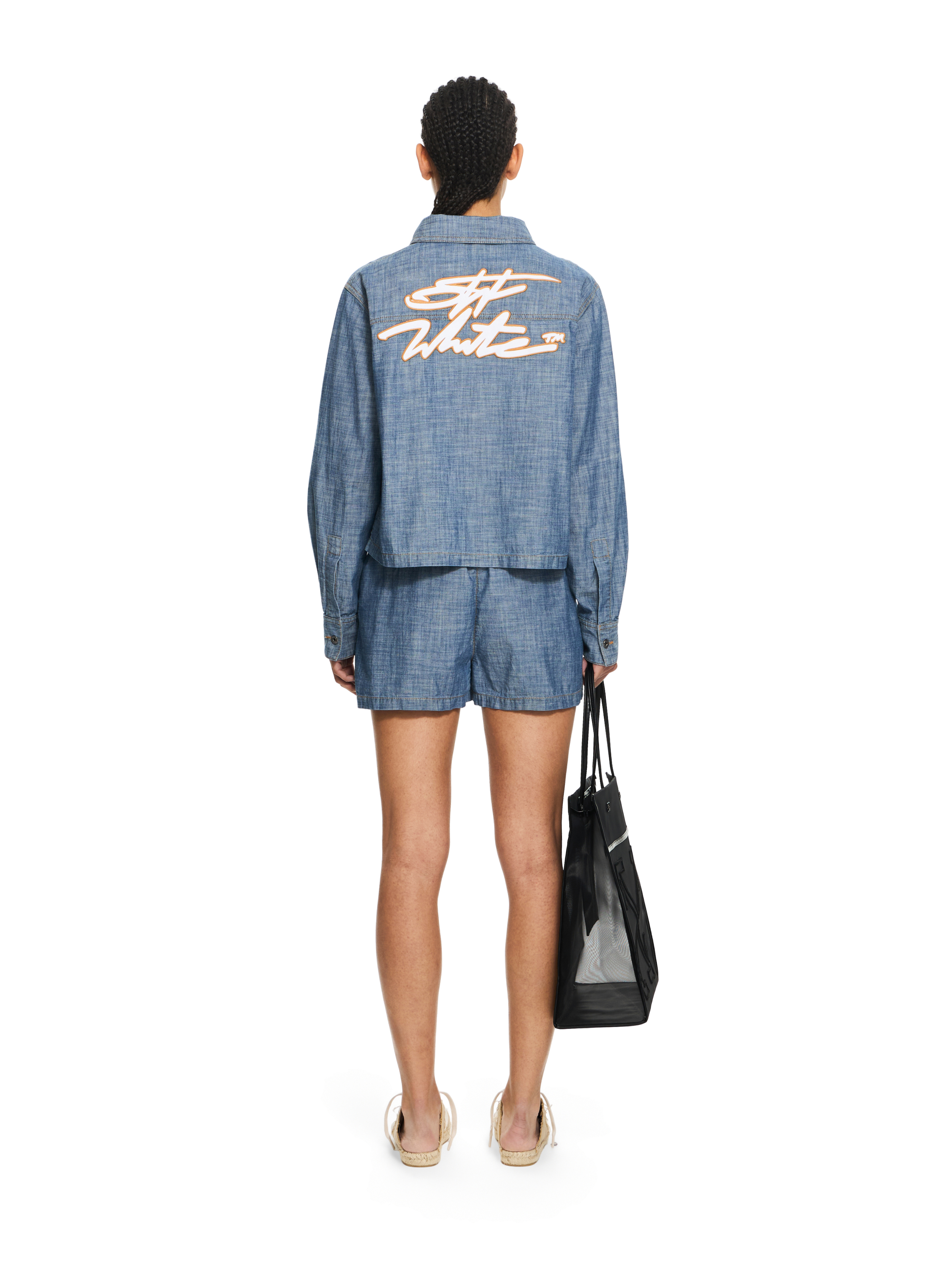 Off-white Chambray Denim Pajama Shorts Dark Blue