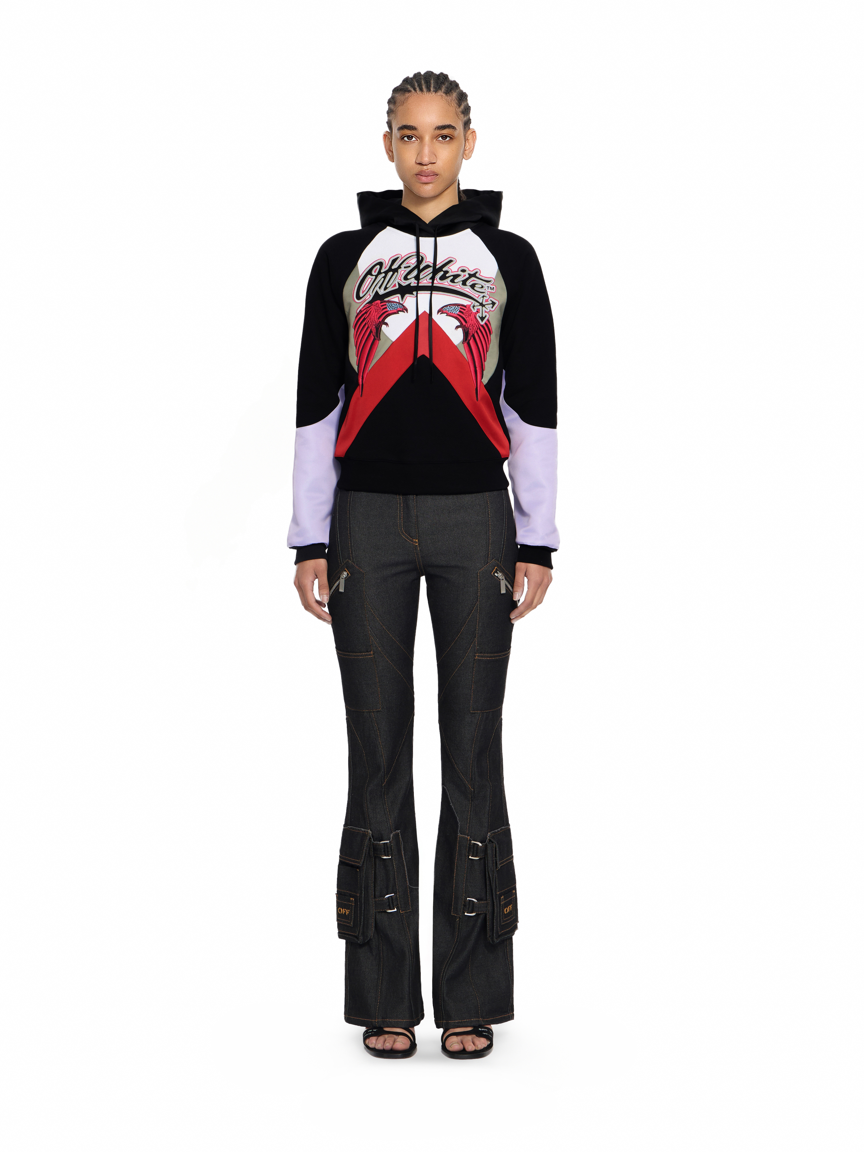  Off White Double Eagle Color Block Hoodie - Female Pullover Black Barbados Cherry S 