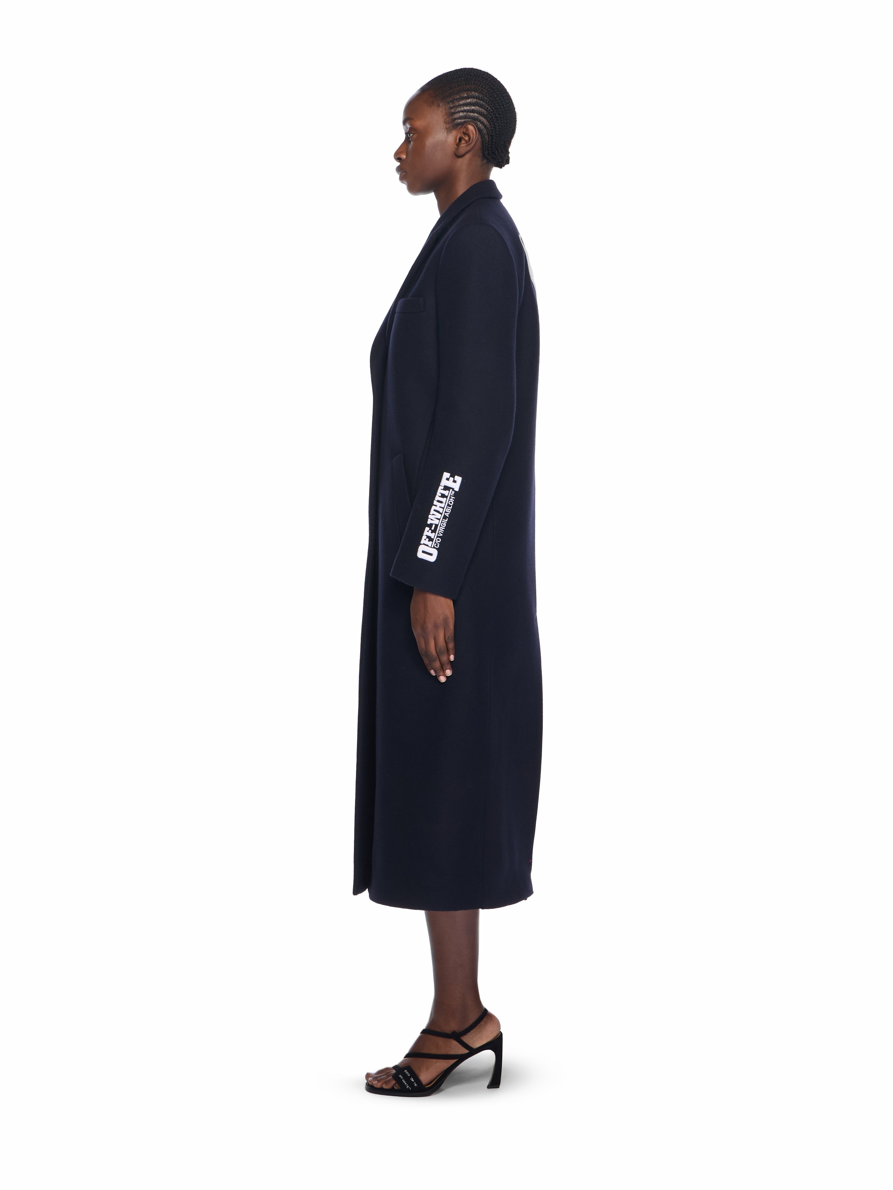  Off White Long Tailored Wool Coat - Female  Blue Iris-white 38 
