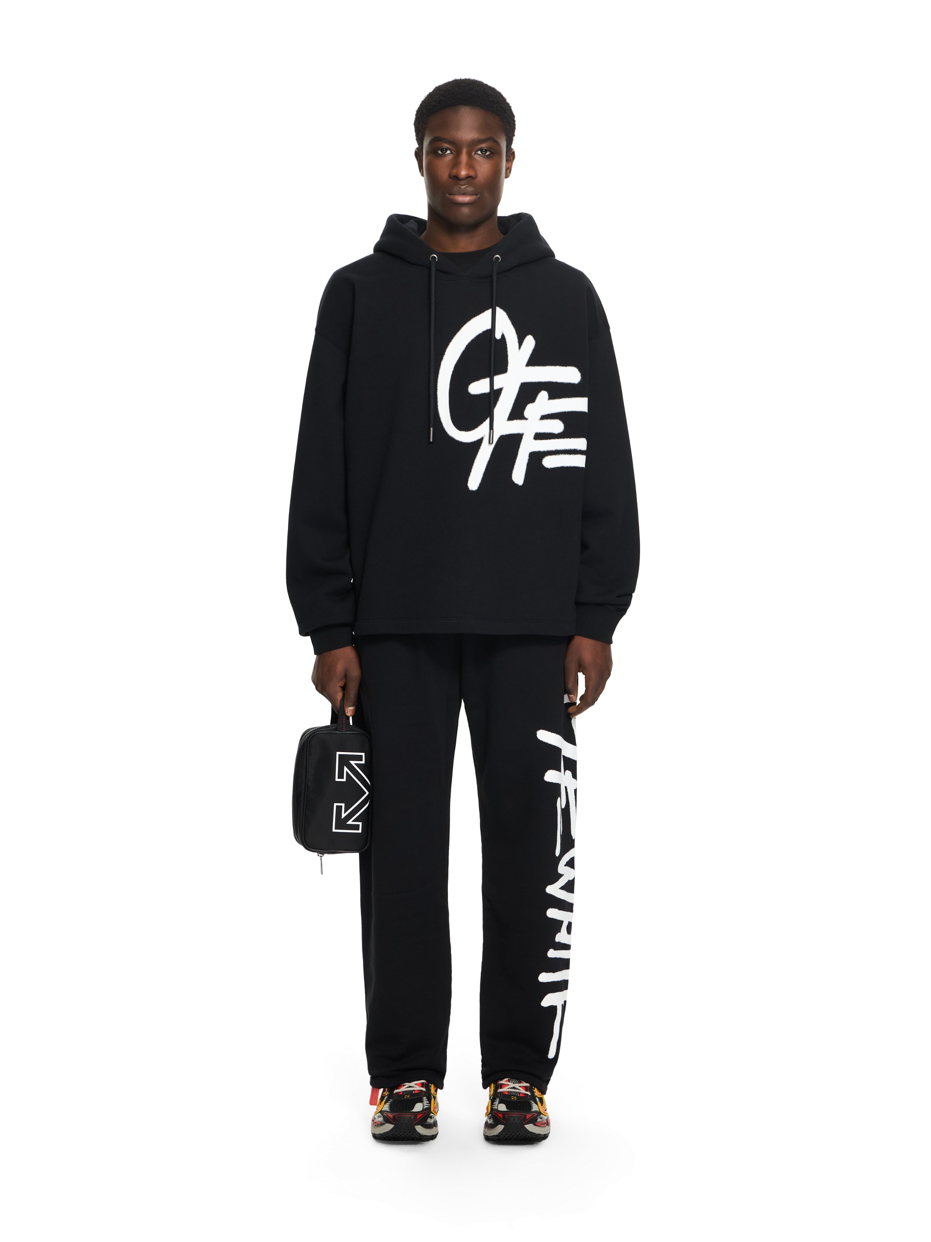  Off White Spray Logo Loose Hoodie - Male Pullover Black Xs 