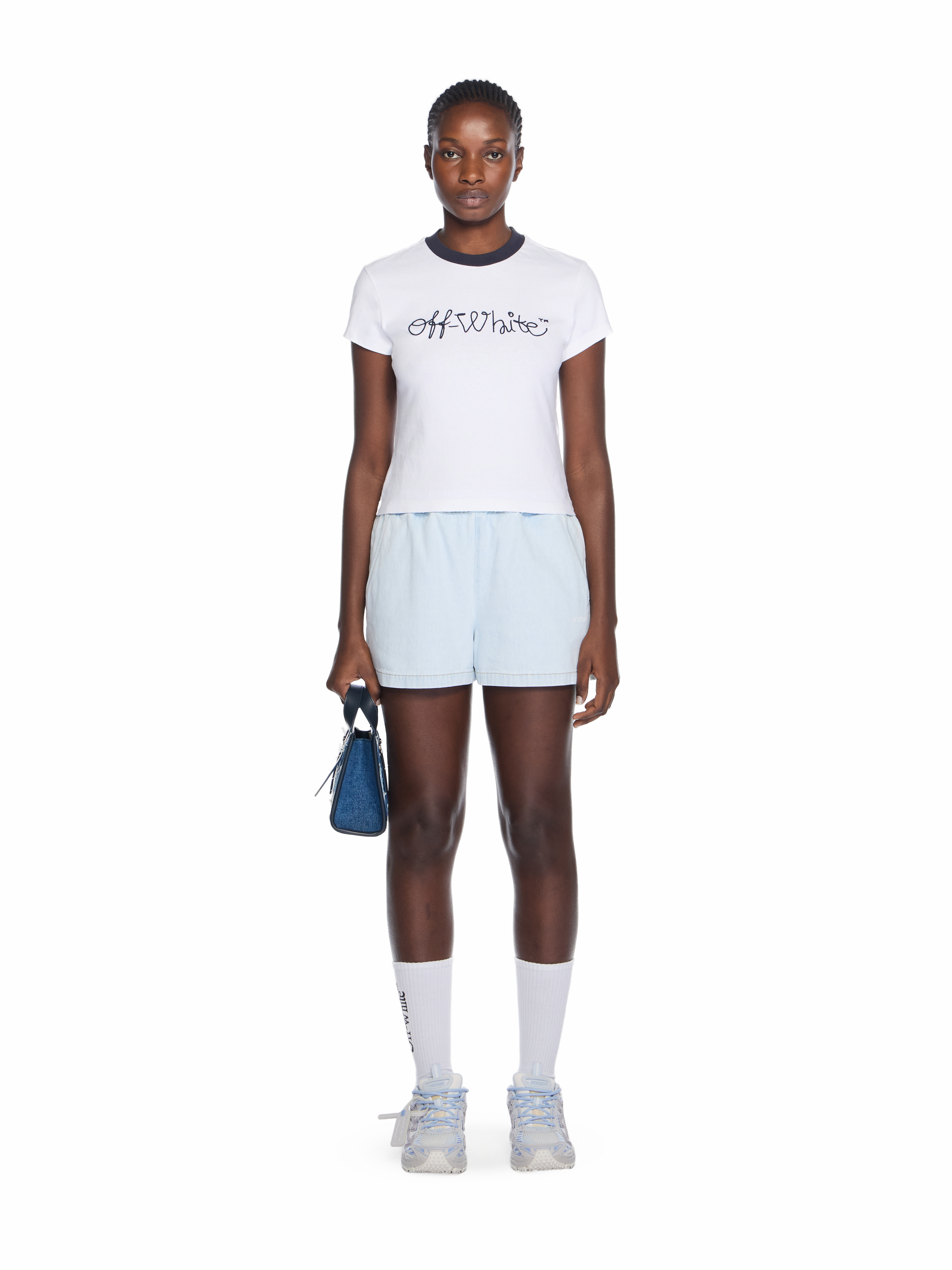  Off White Embroidered Script Logo Fitted Logo Tee - Female  White-blue Iris Xs 