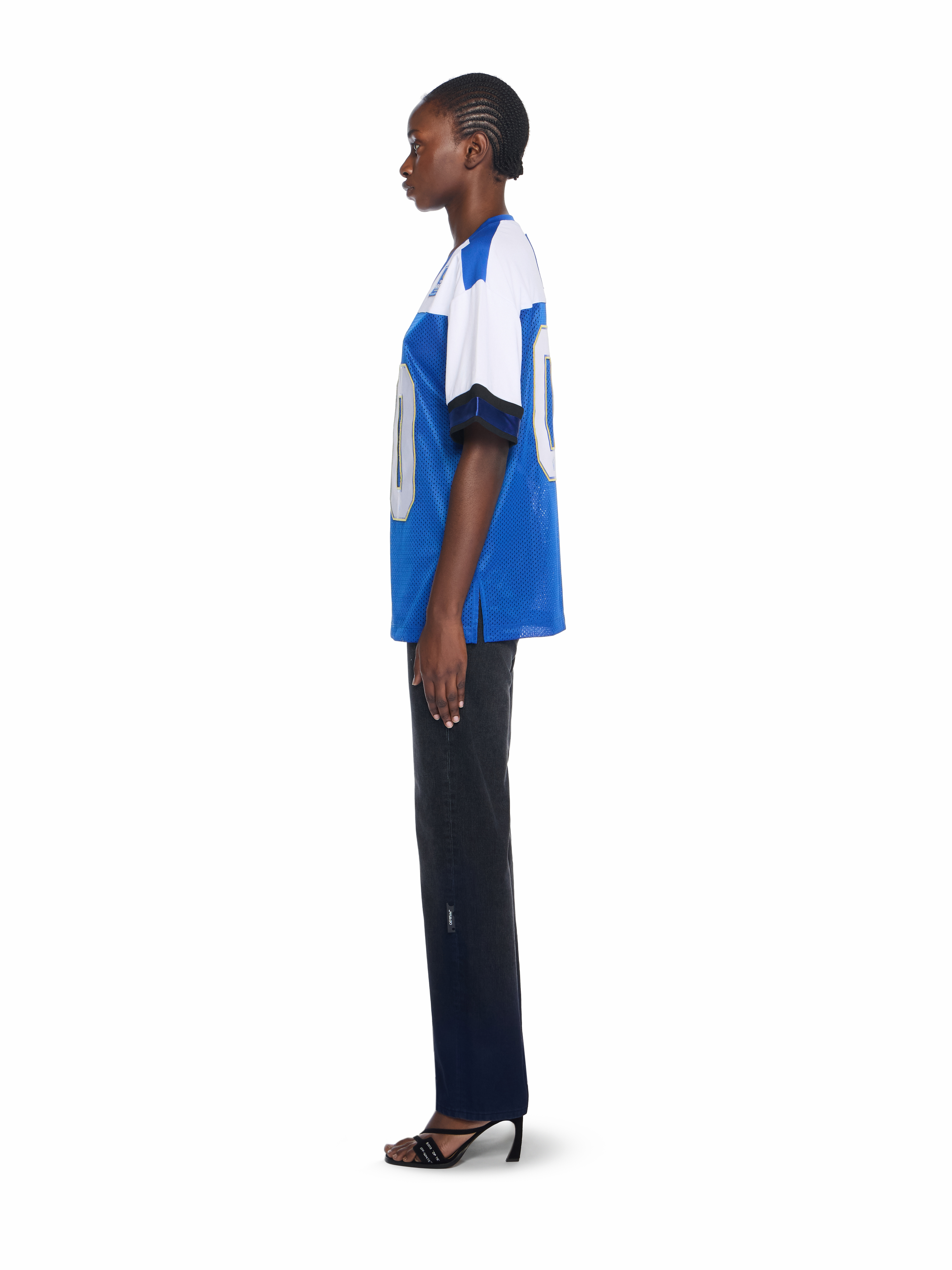 Off-white 00 Royal Mesh Football Ss Tee In Blue