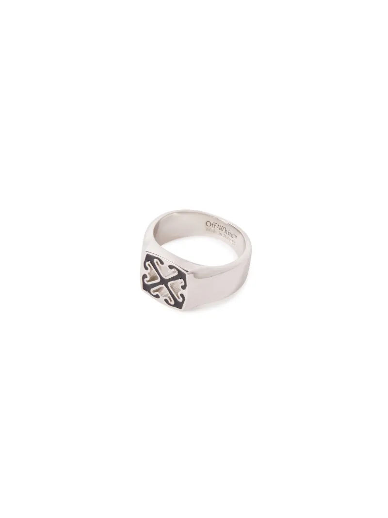 Off-white Enamel Arrow Ring In Silver