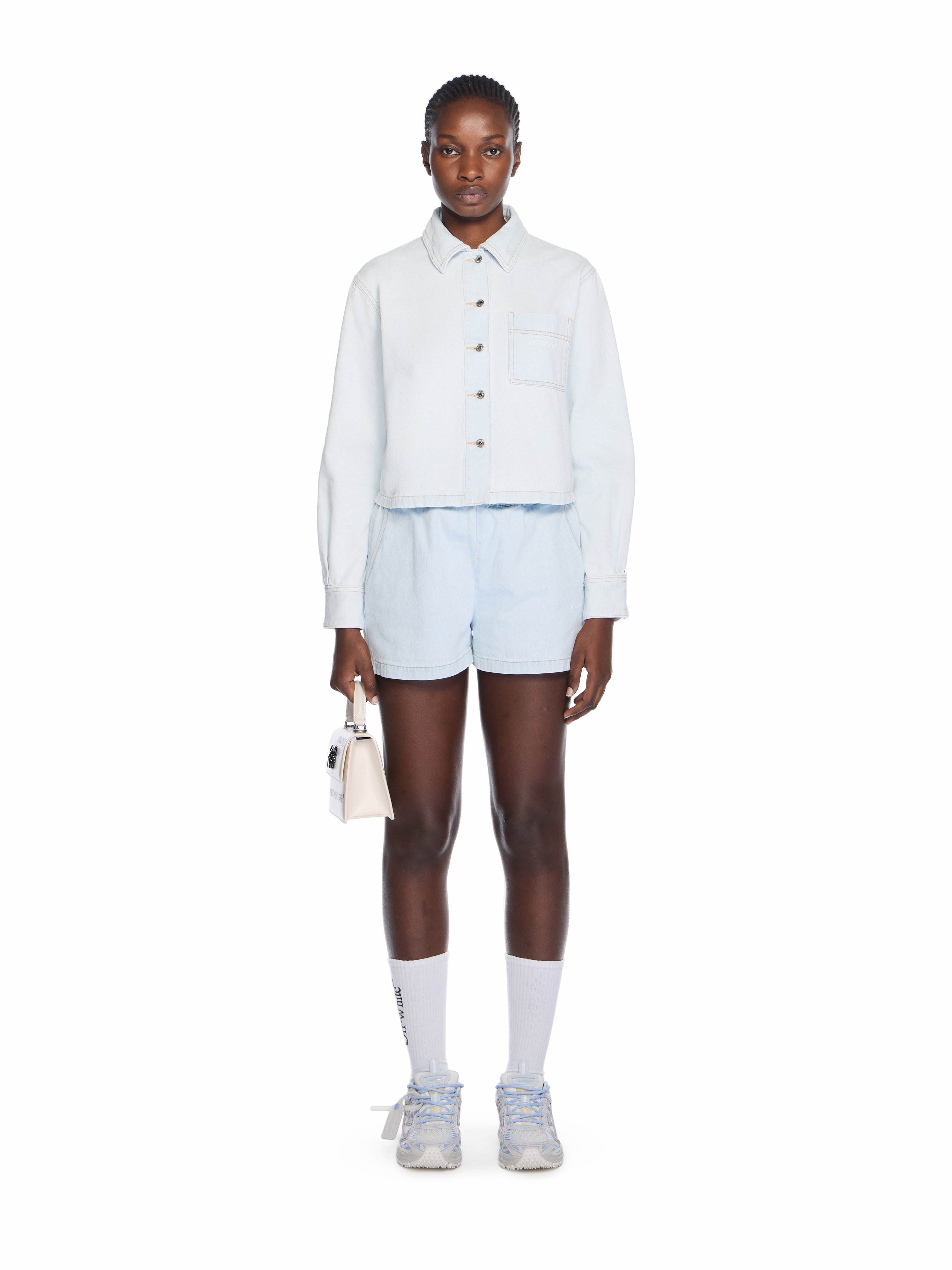  Off White Diag Long Sleeve Denim Shirt - Female  Light Blue-white 38 