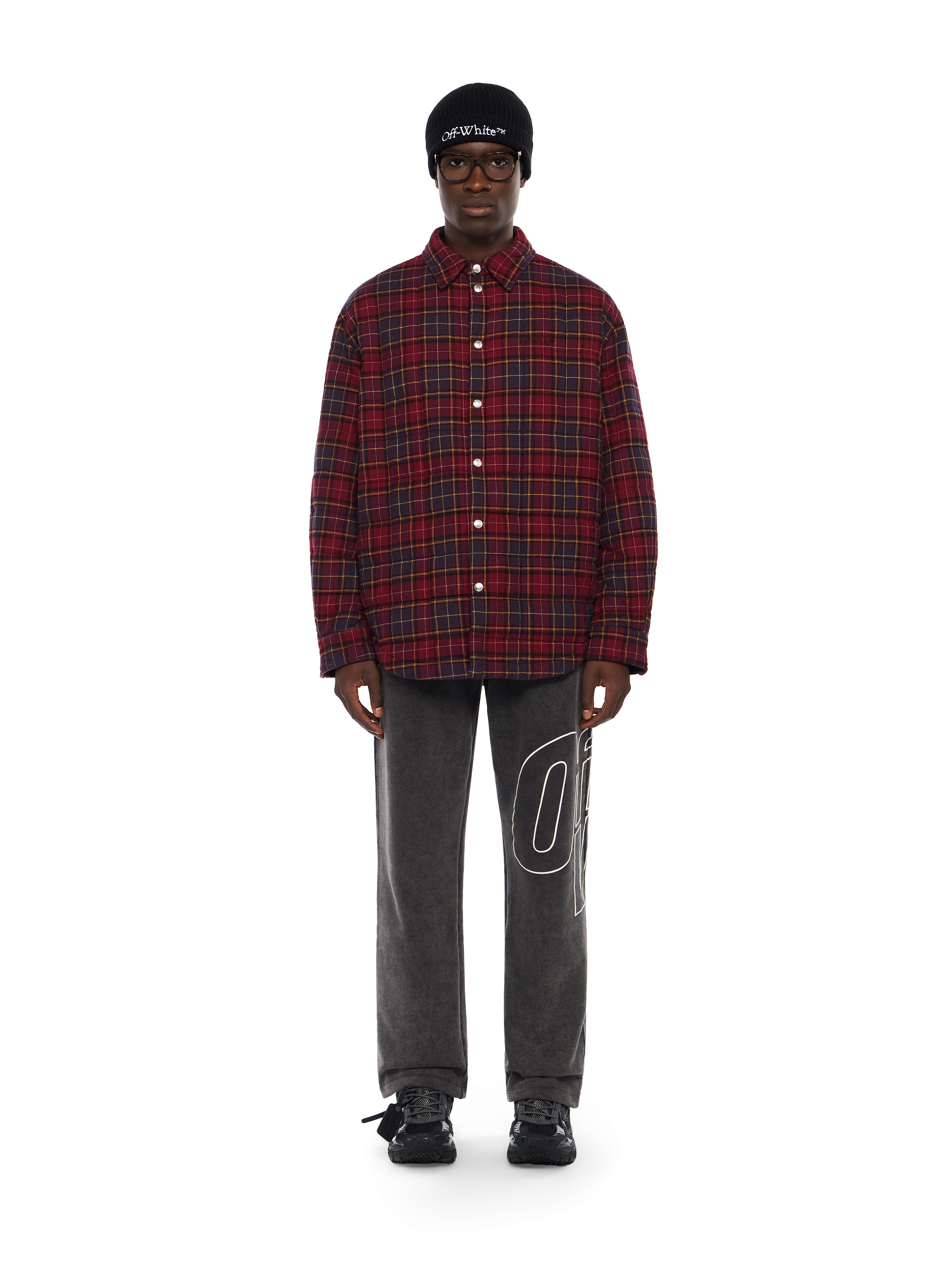  Off White Spray Arrow Check Padded Overshirt - Male  Burgundy - Black 50 