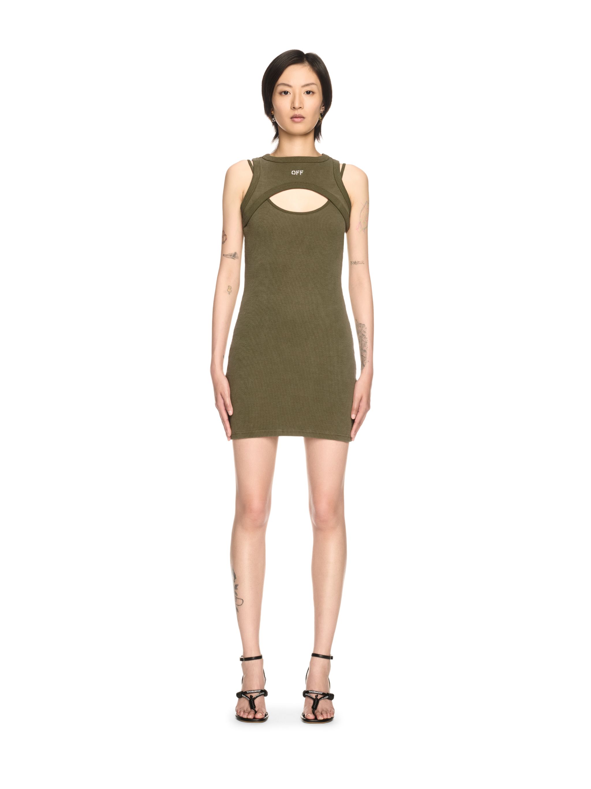 Off-white Green Stamp Ribbed Cut-out Minidress In Green
