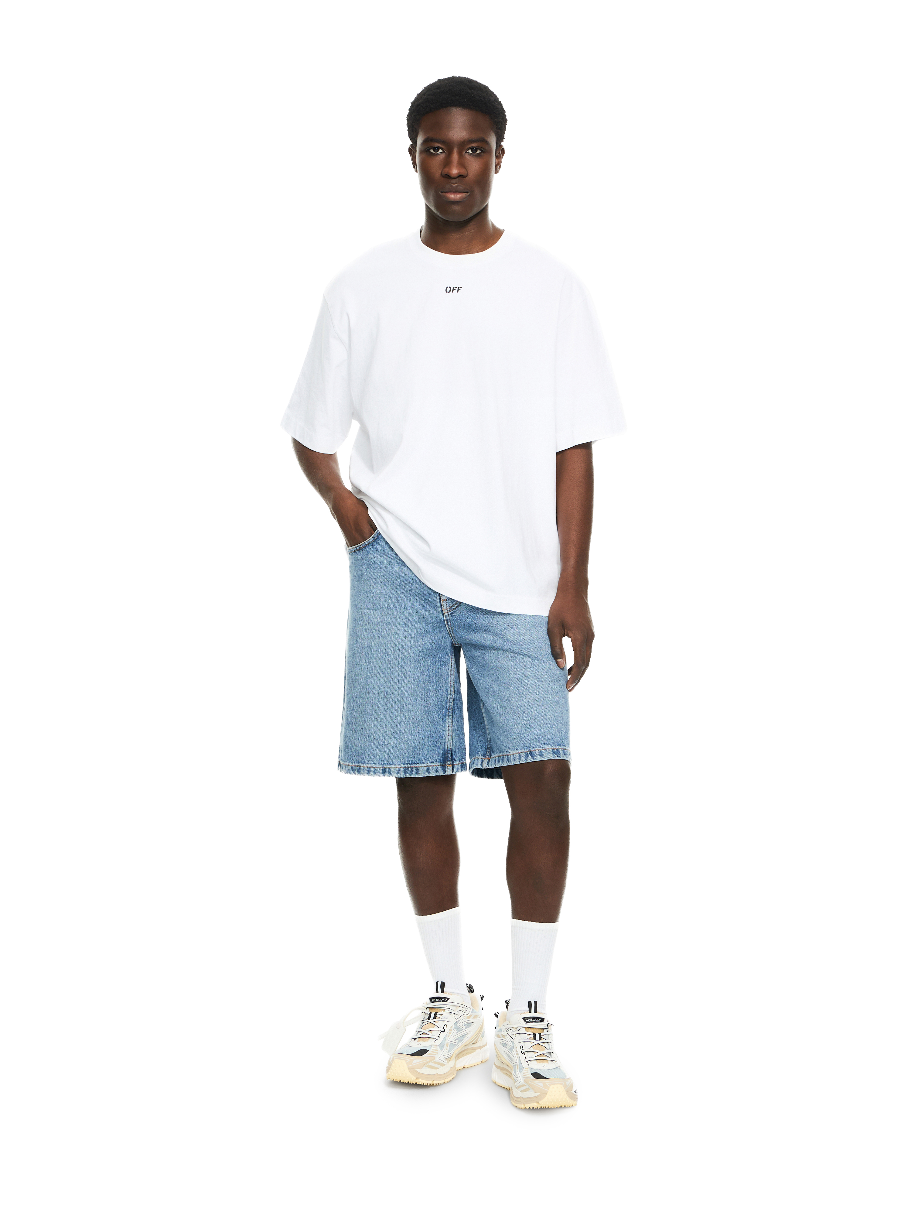  Off White Half Arrow Denim Shorts - Male Jeans Light Medium Blue 30 