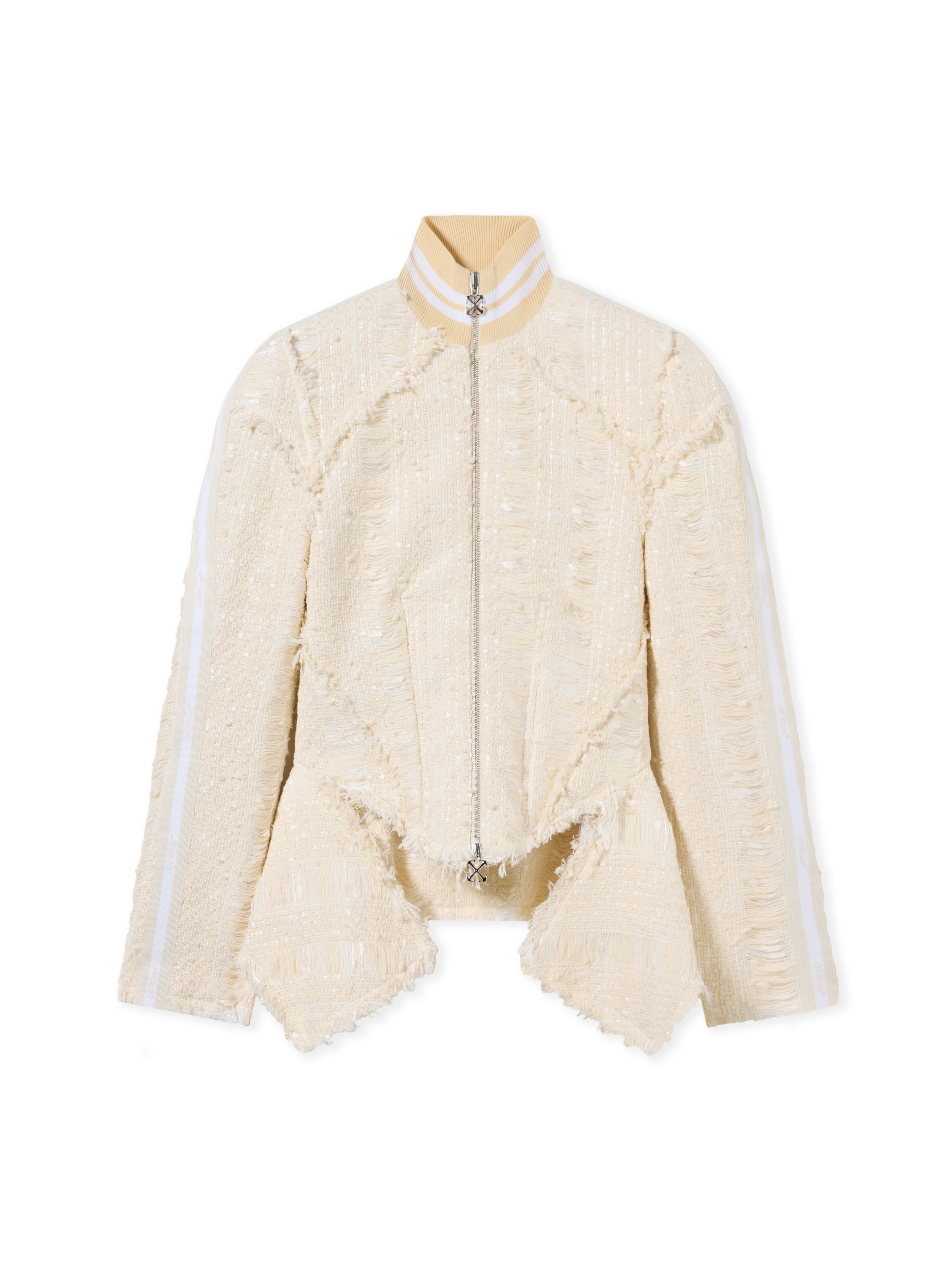 Off-white Tweed Zip Up Peplum Jacket In Neutral