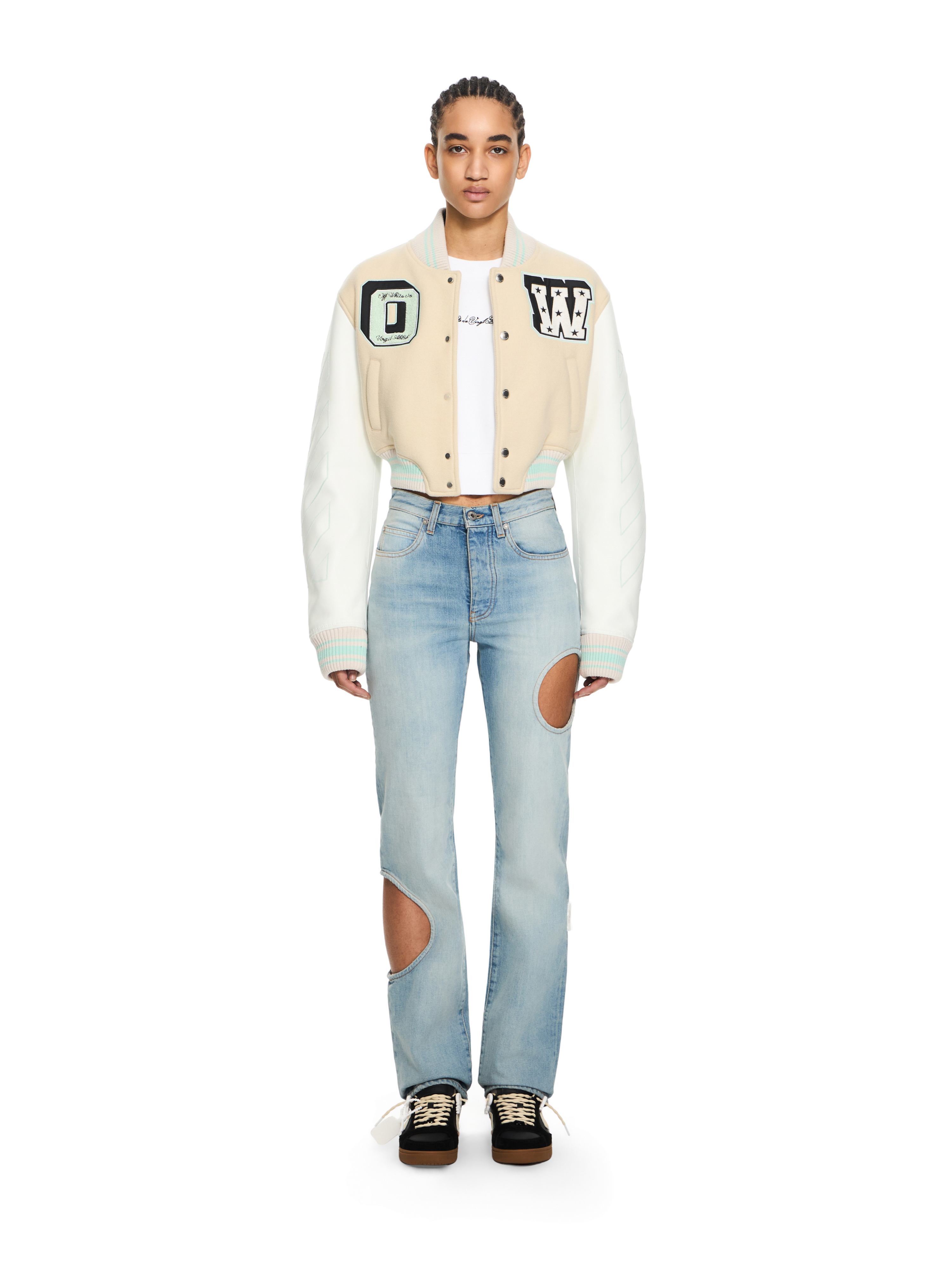 Off-white Graffiti Crop Varsity Jacket In Multi