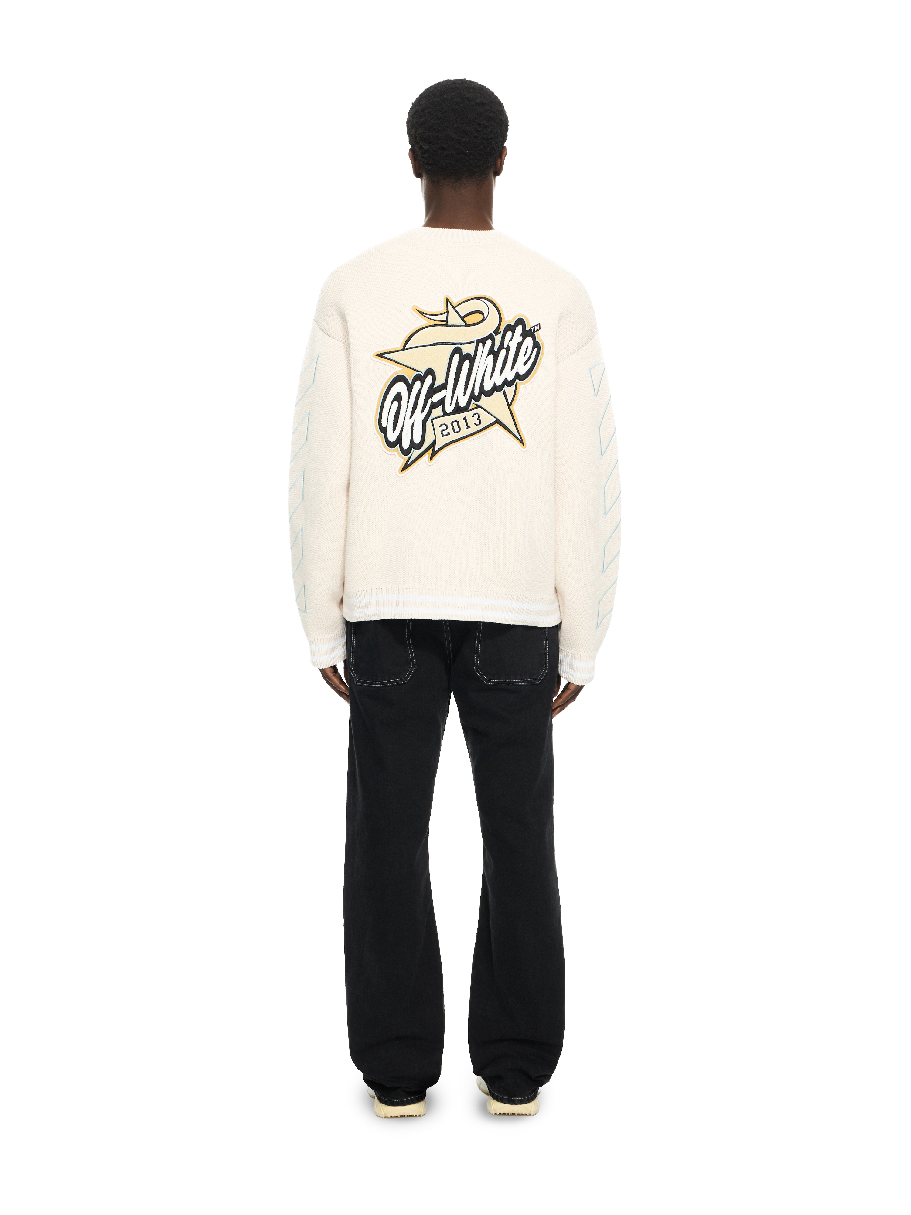 Off-white Star Logo Diagonal Varsity Knit Cardigan In Gray