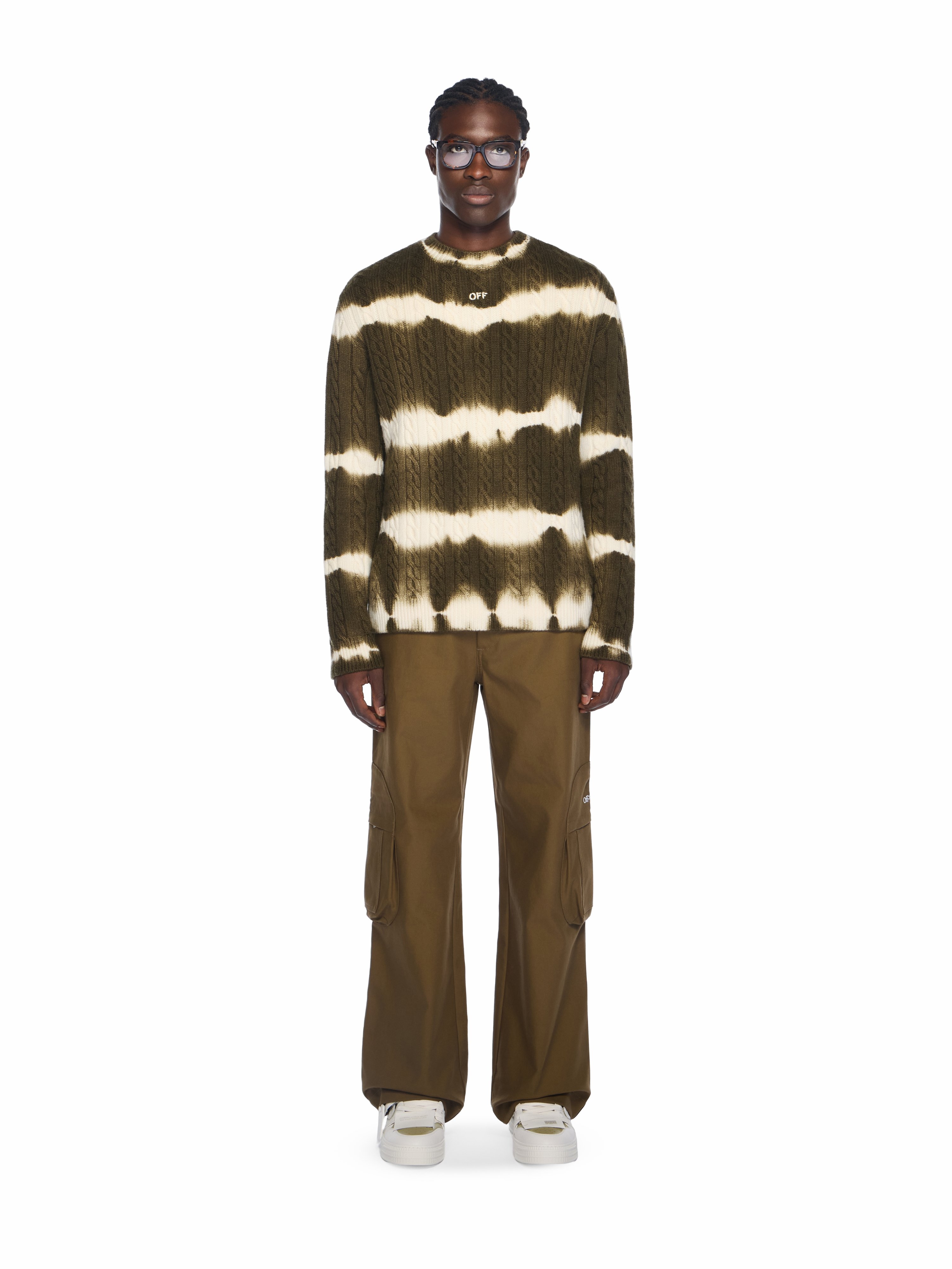  Off White Off Stamp Cable Knit Crewneck - Male  Beech - Cream Xs 