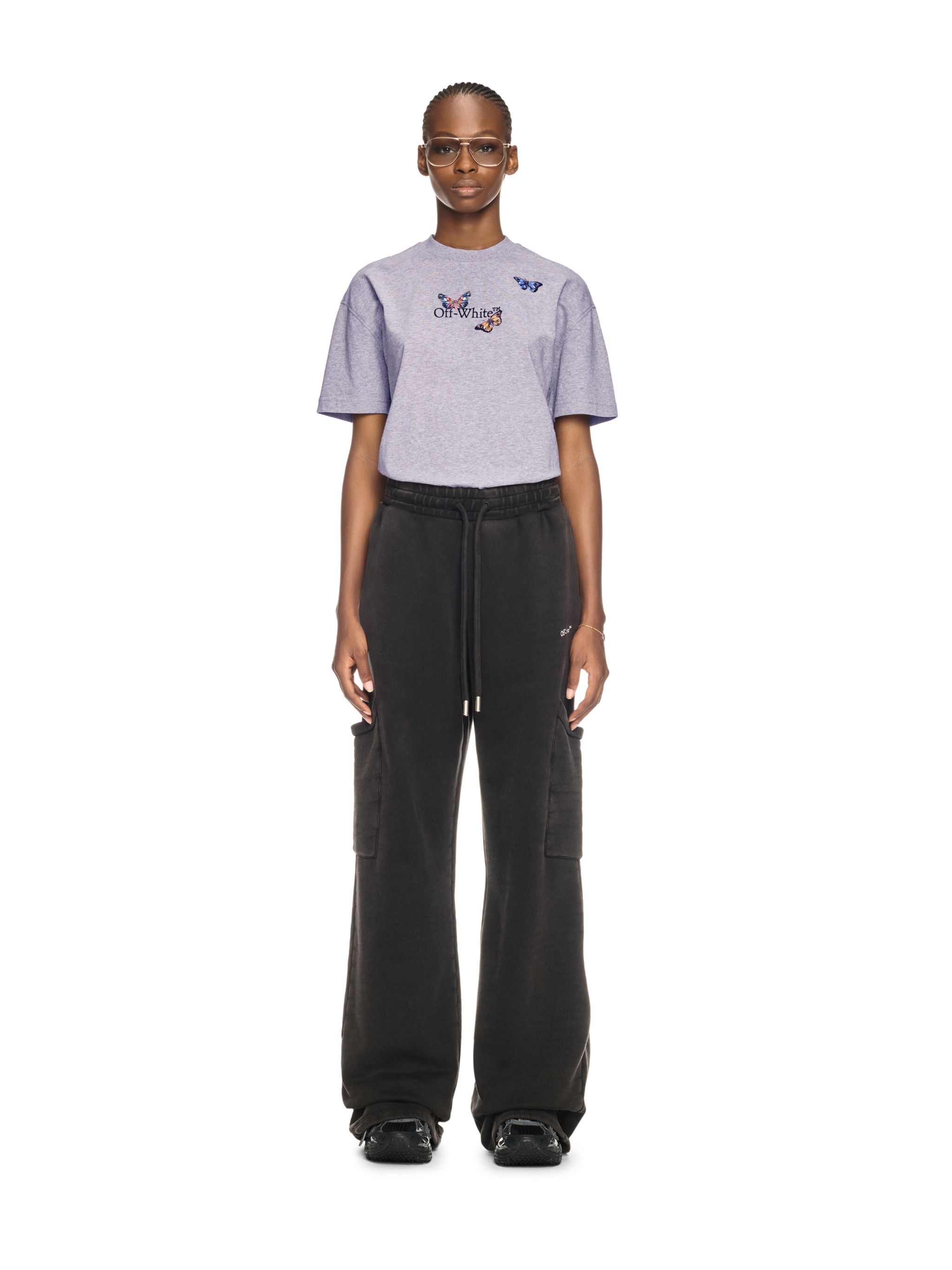 Off-white Butterfly Embroidered Crew Neck T-shirt In Gray