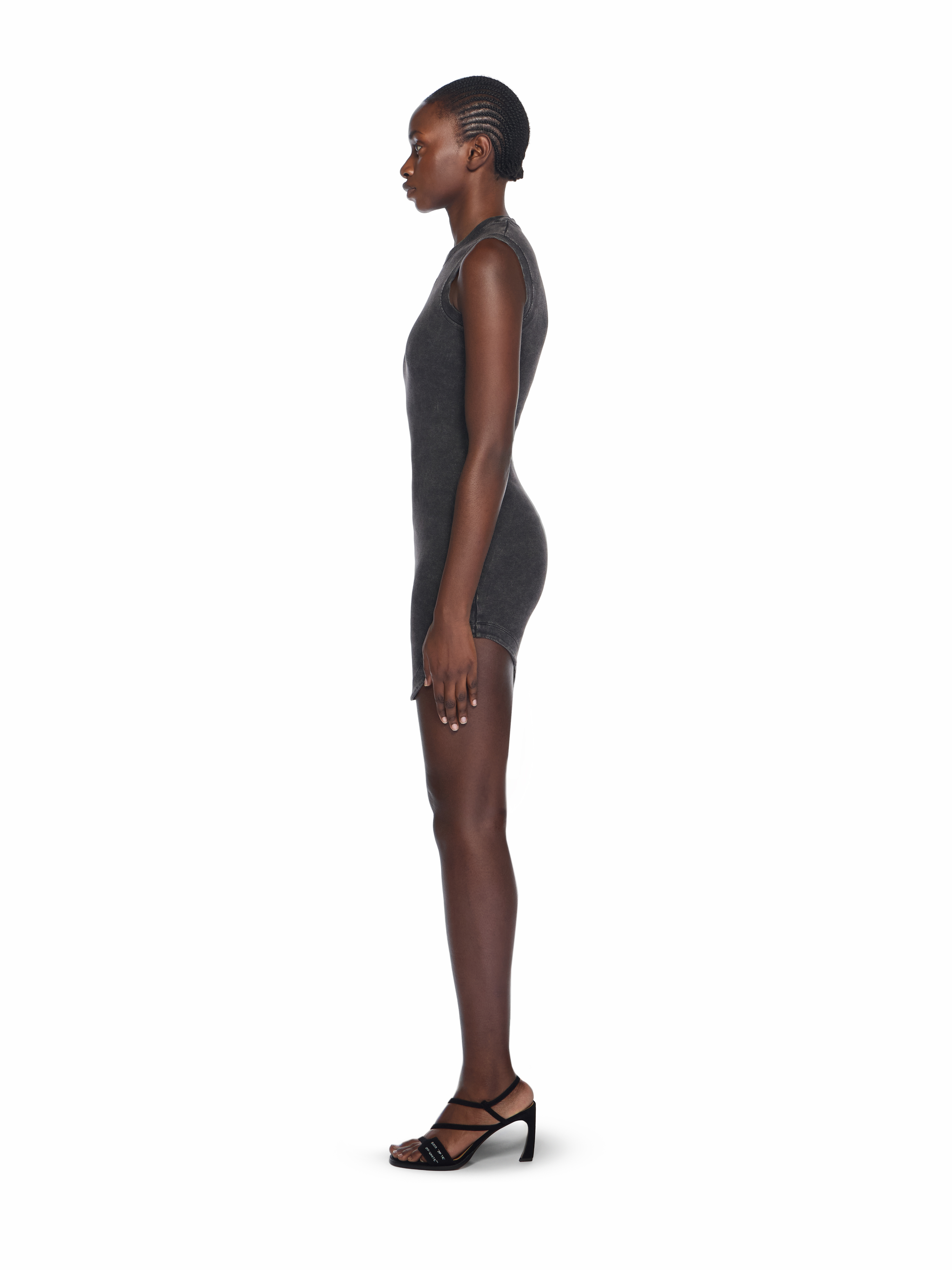  Off White Off Stamp Ribbed Kat Mini Dress - Female  Marble Black-black 40 
