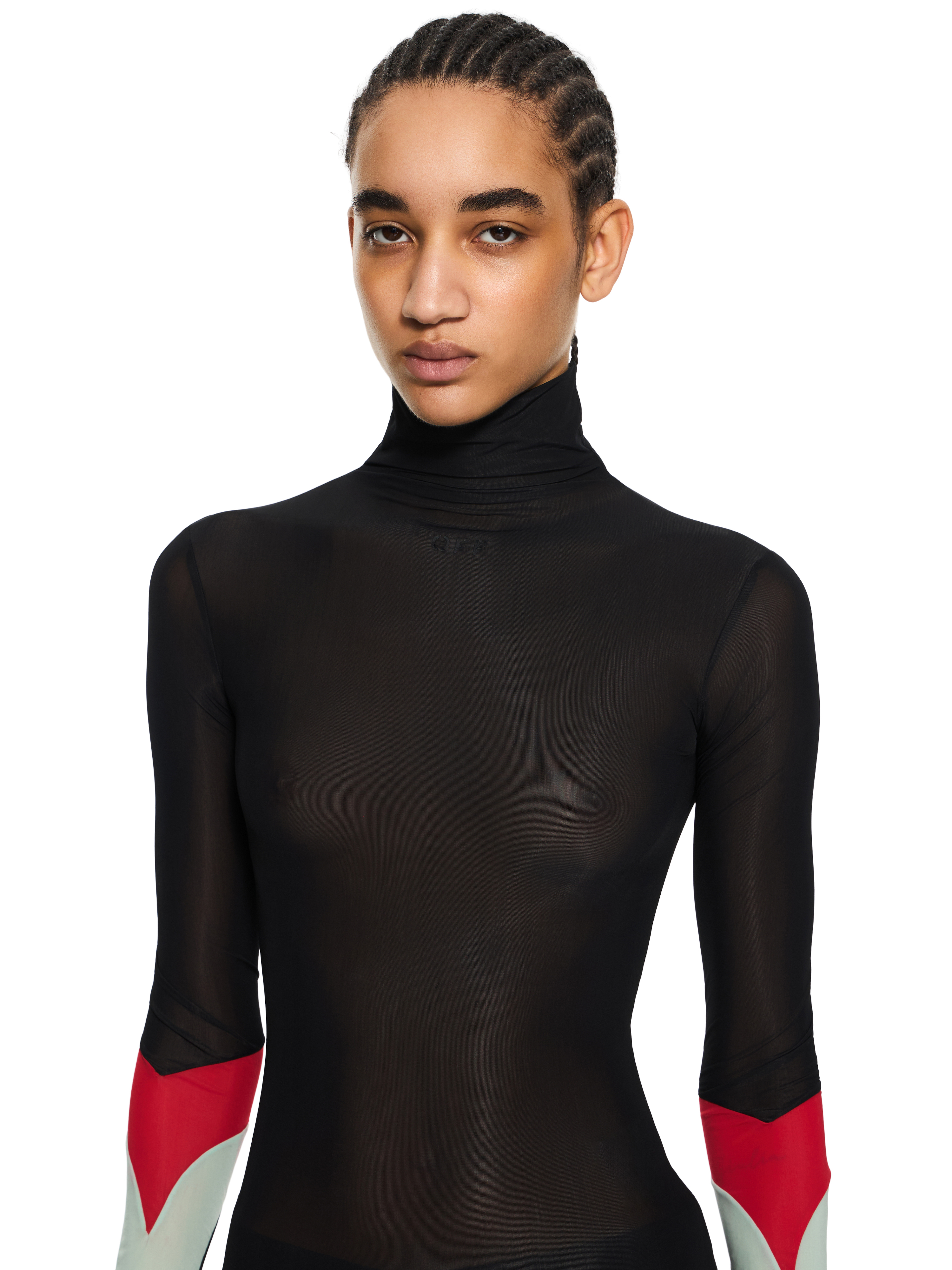 Off-white Black Turtleneck T-shirt With Red And Light Blue Details Off White In Multi