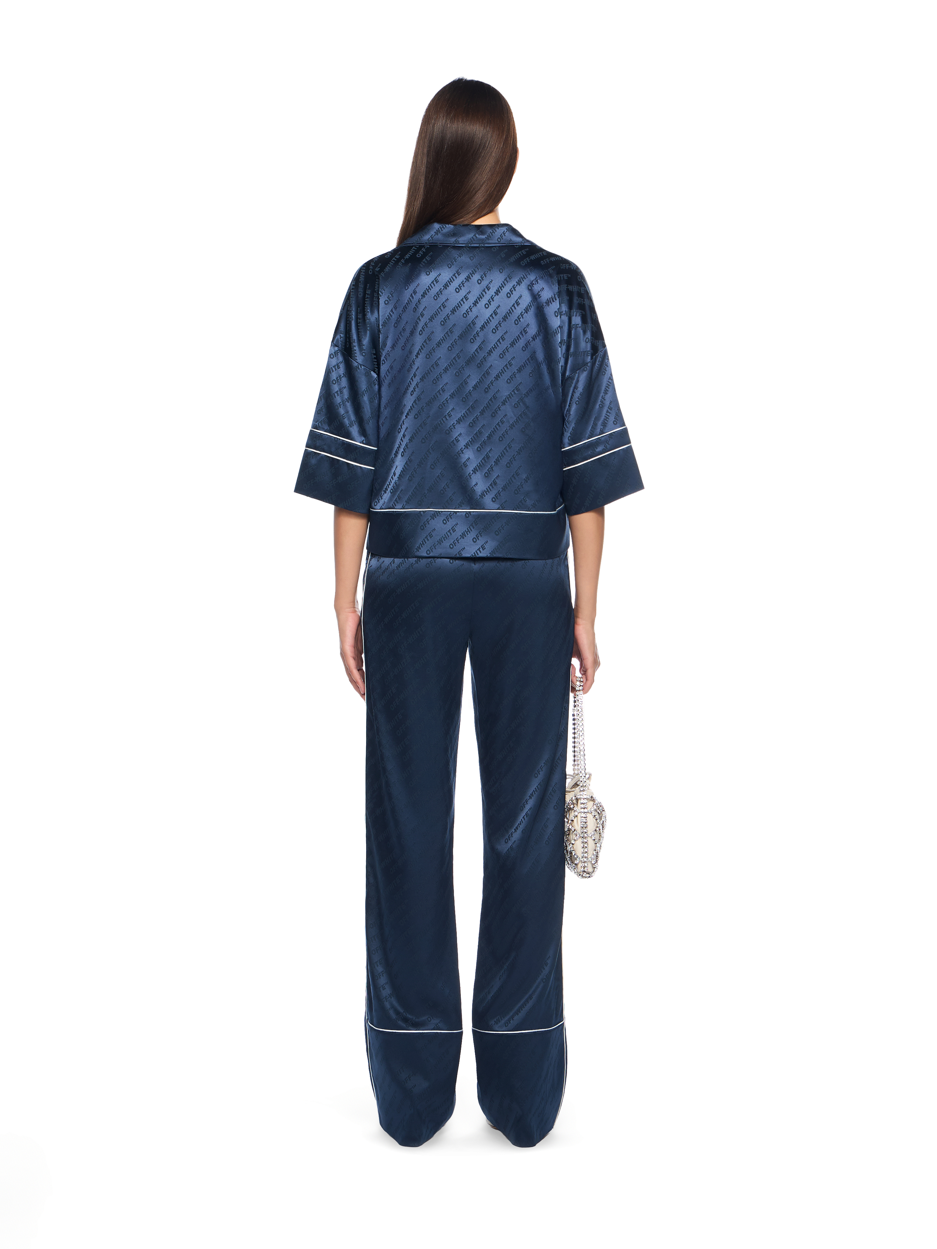 Off-white Jacquard Satin Pajama Pants In Blue