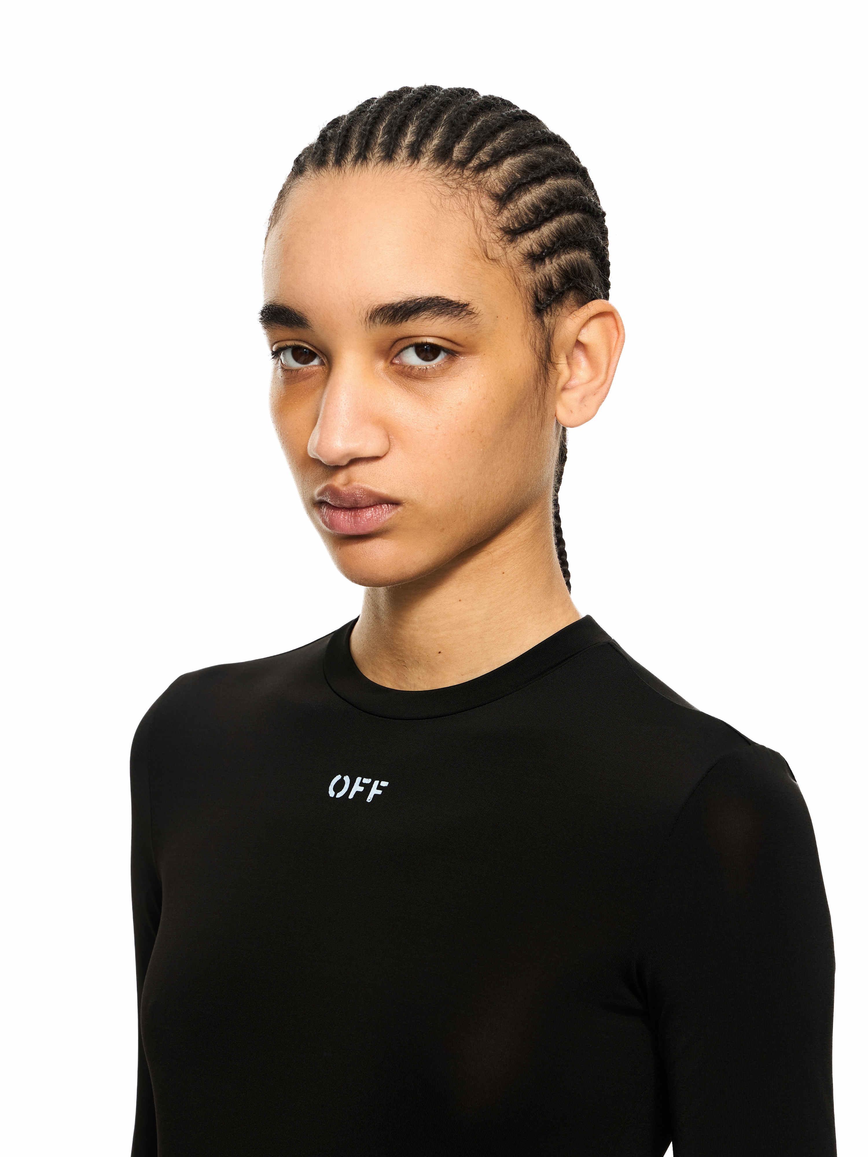 Off-white Fitted Long Sleeve Ribbed Crop T-shirt In Black