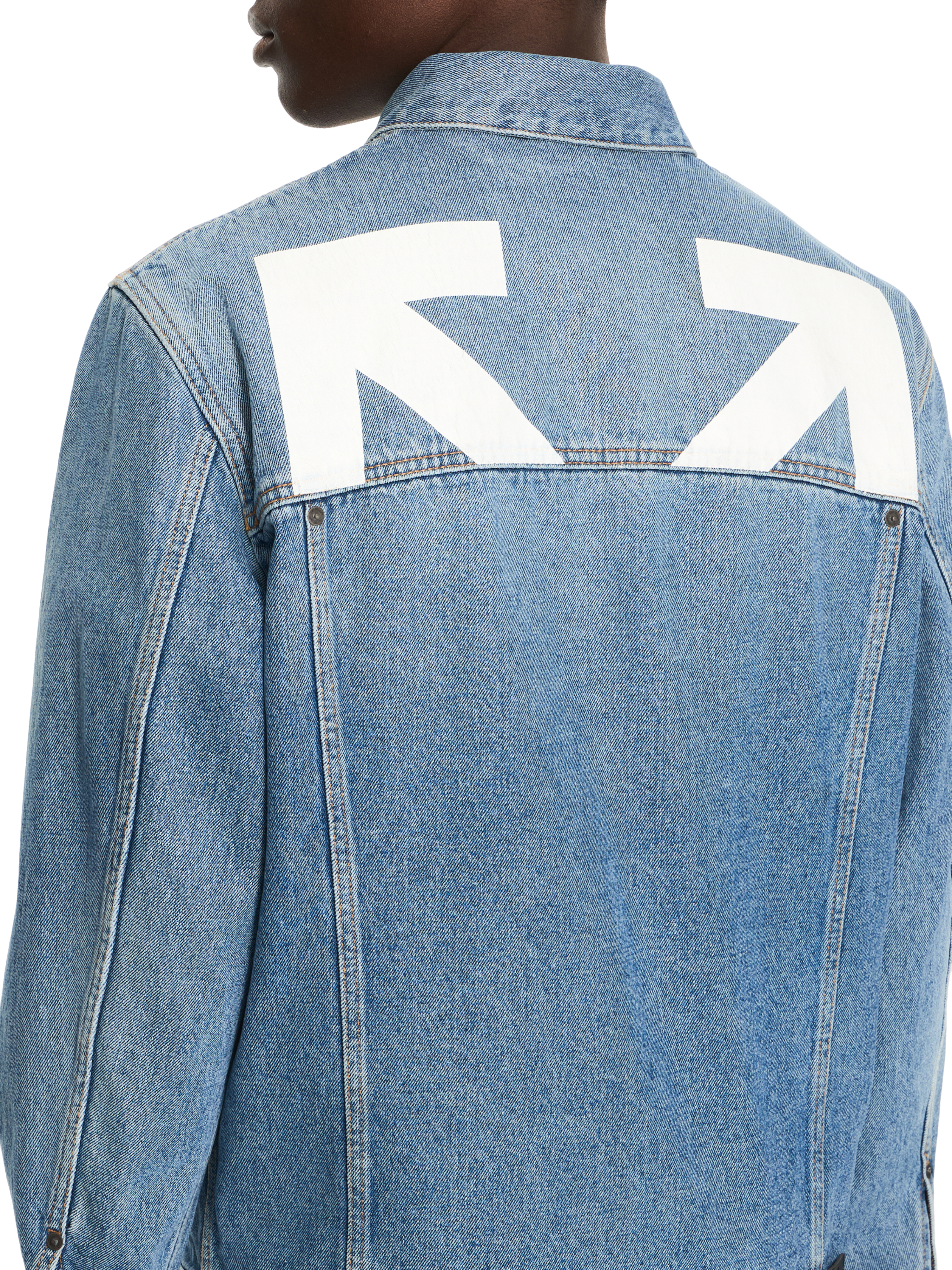  Off White Half Arrow Denim Skate Jacket - Male Jeans Light Medium Blue Xl 
