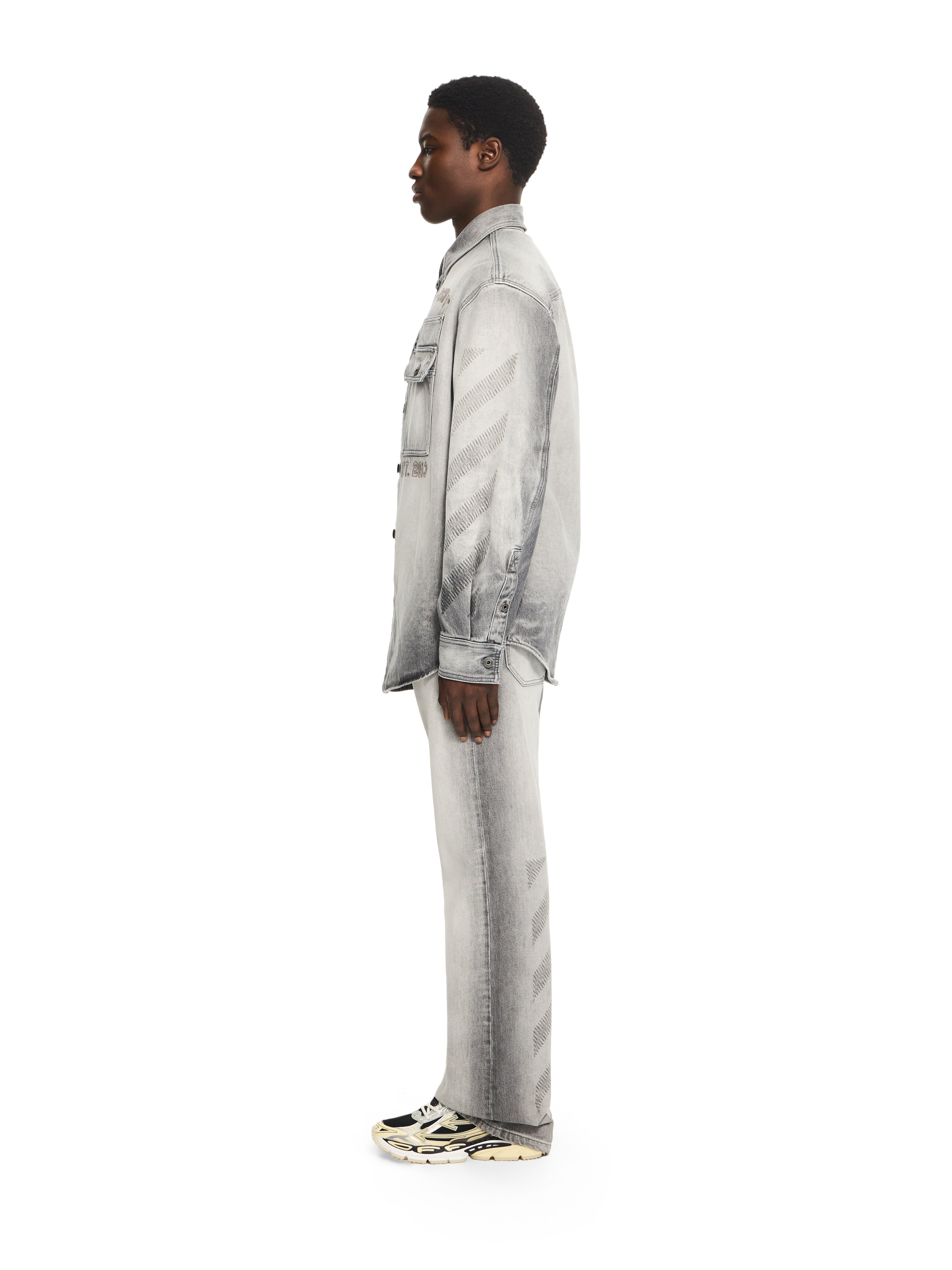  Off White Diagonal Embroidered Denim Military Overshirt - Male Jeans Sun-faded Grey S 