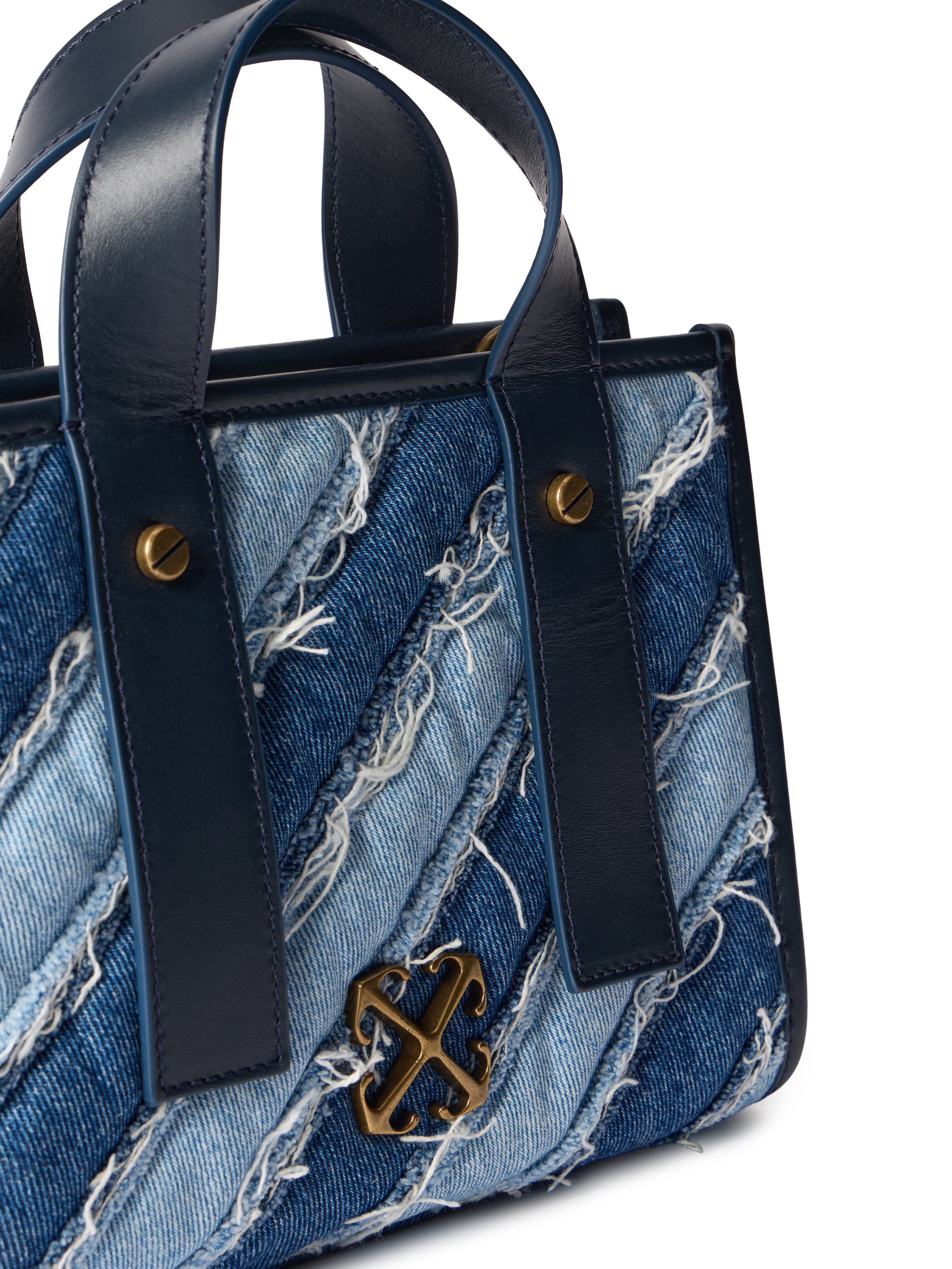 Off-white Quilting Raw Denim Tote Bag In Blue
